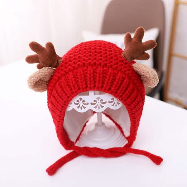 Cartoon Elch Baby Mütze Winter Weihnachten Gestrickt