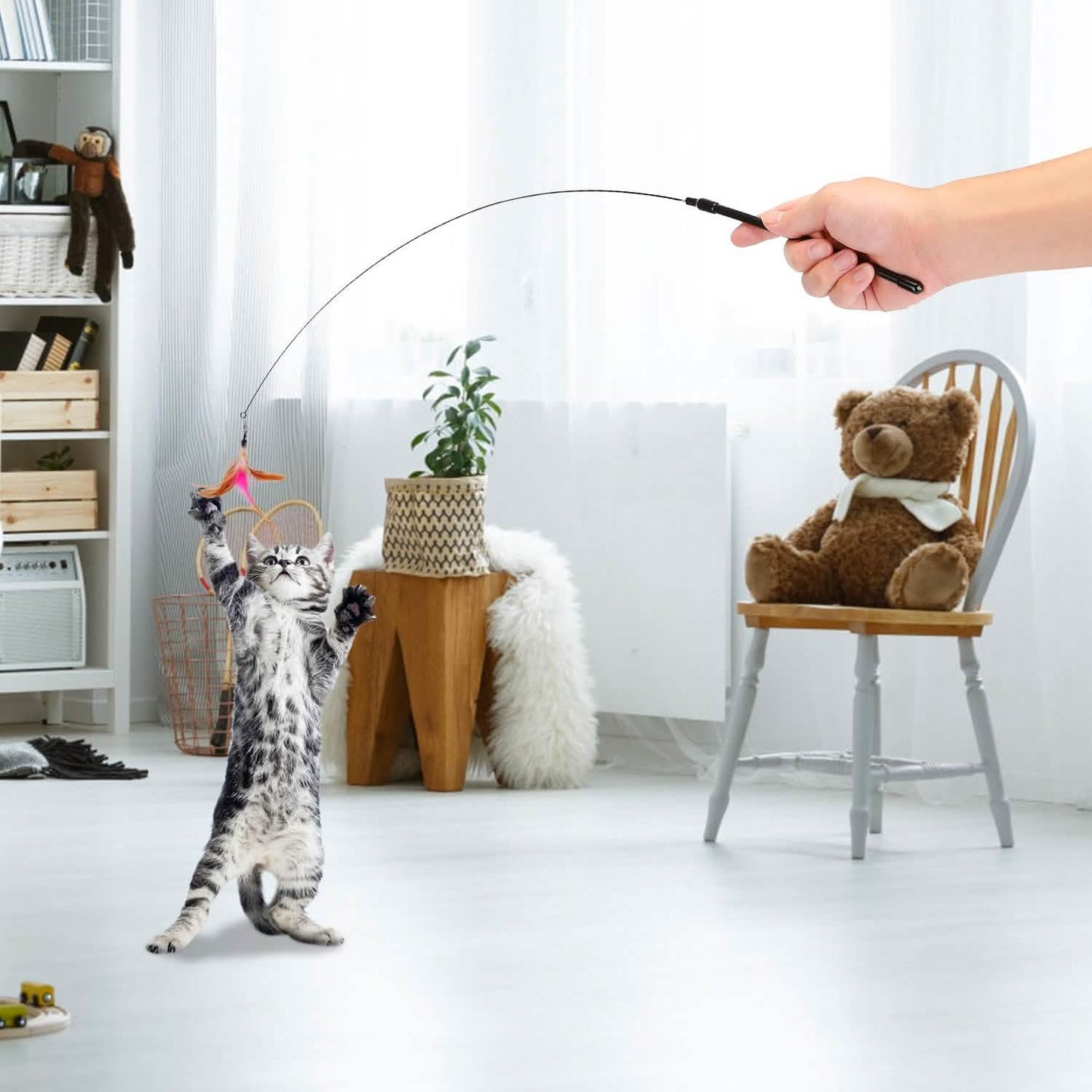 Katzenangel mit 12 Federaufsätzen für Katzen