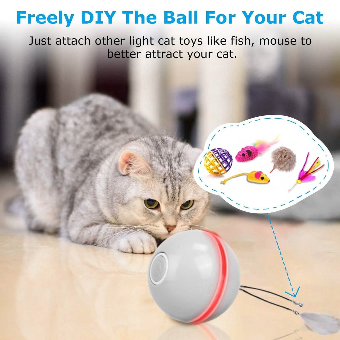 Katzen-Teaser-Ball, automatisch rotierendes interaktives Katzenspielzeug für Bewegung