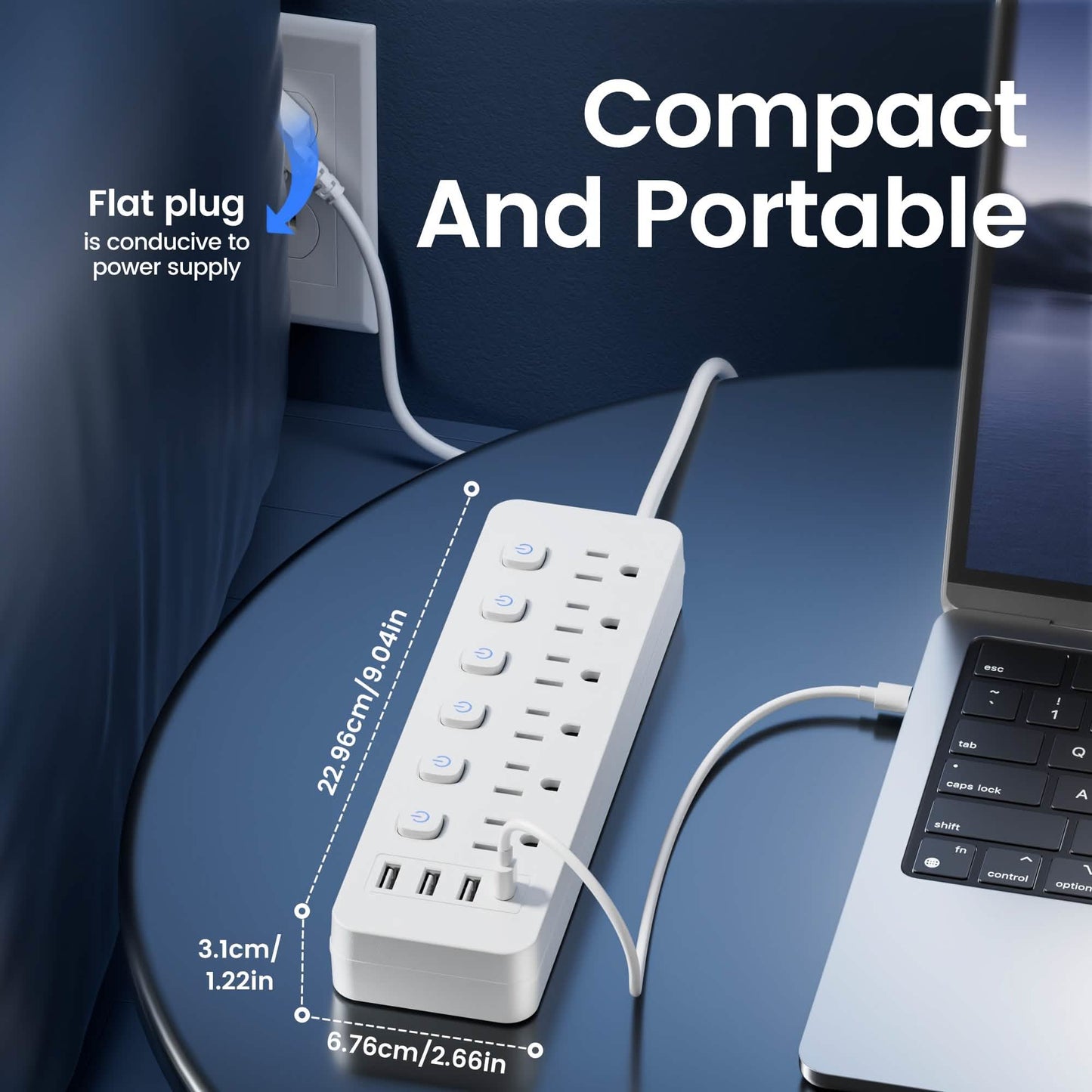 10-in-1 Mehrfachsteckdosenleiste – 6 AC, 3 USB-A, 1 Typ-C