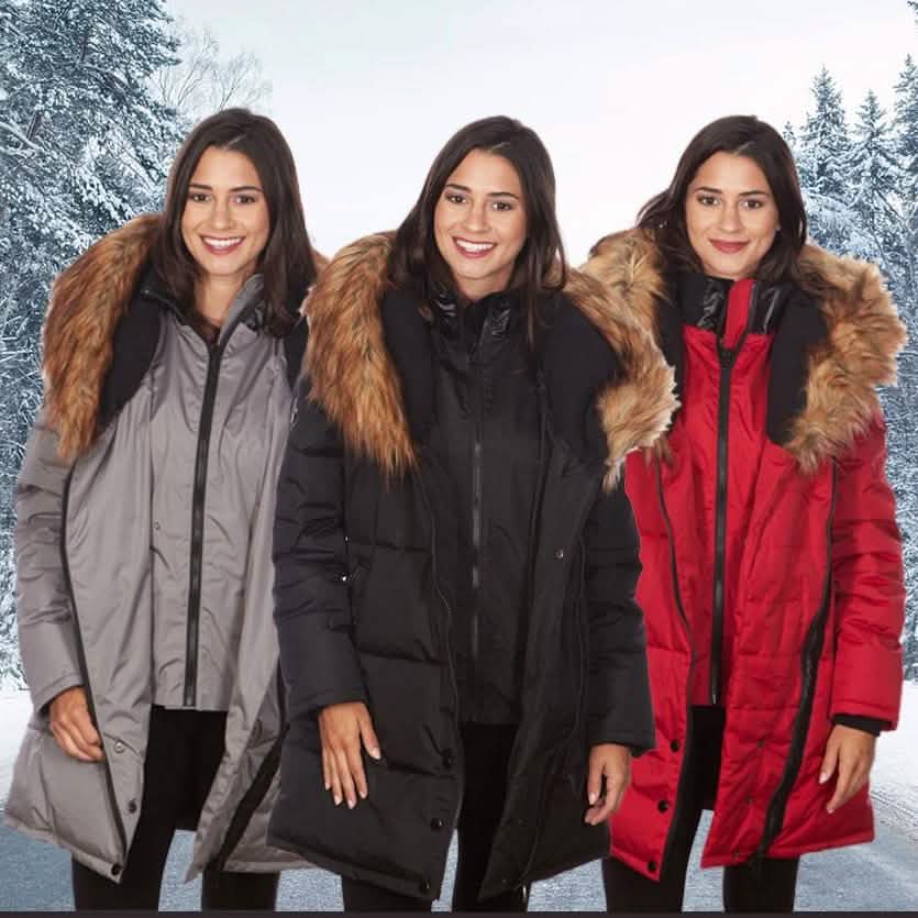 Celsius Damen Steppjacke im Biker-Stil mit Kapuze und Kunstfell