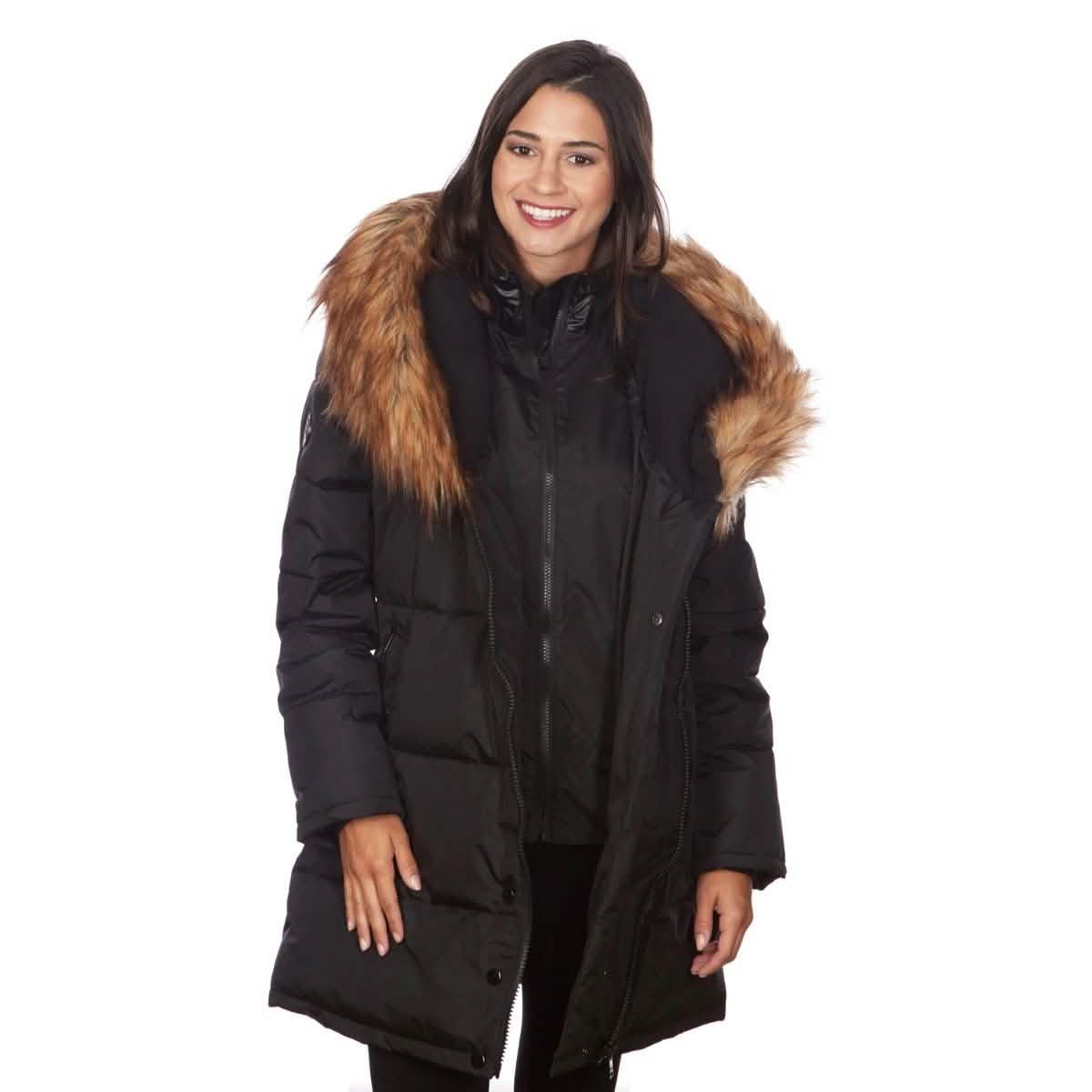 Celsius Damen Steppjacke im Biker-Stil mit Kapuze und Kunstfell