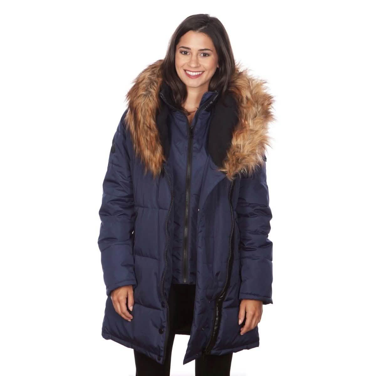 Celsius Damen Steppjacke im Biker-Stil mit Kapuze und Kunstfell