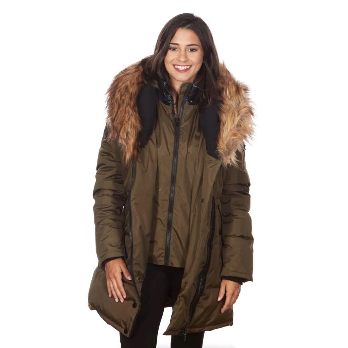 Celsius Damen Steppjacke im Biker-Stil mit Kapuze und Kunstfell