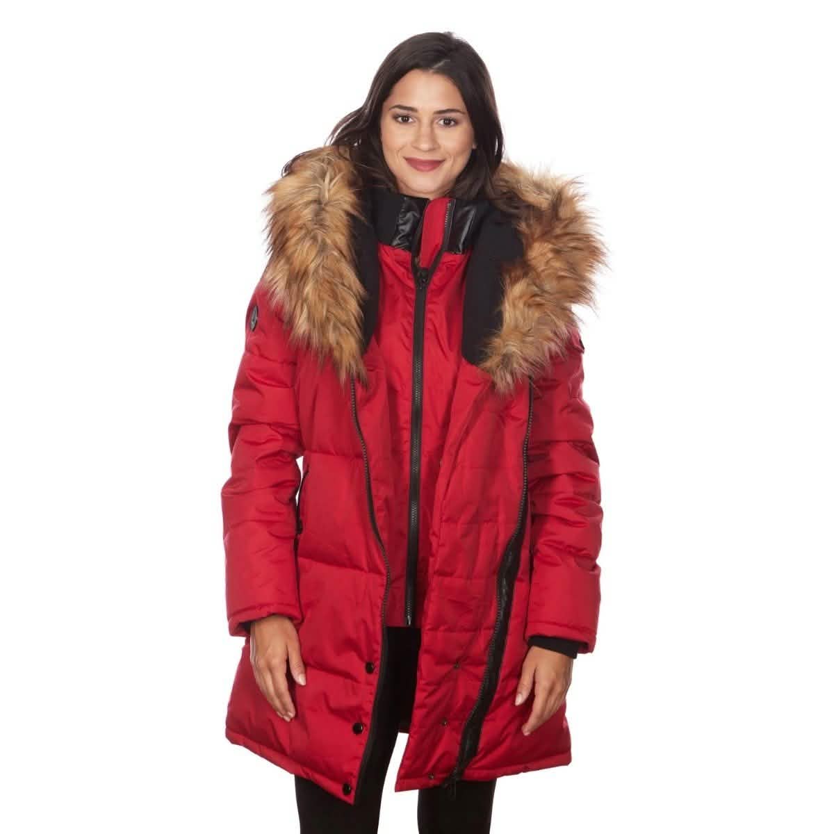 Celsius Damen Steppjacke im Biker-Stil mit Kapuze und Kunstfell