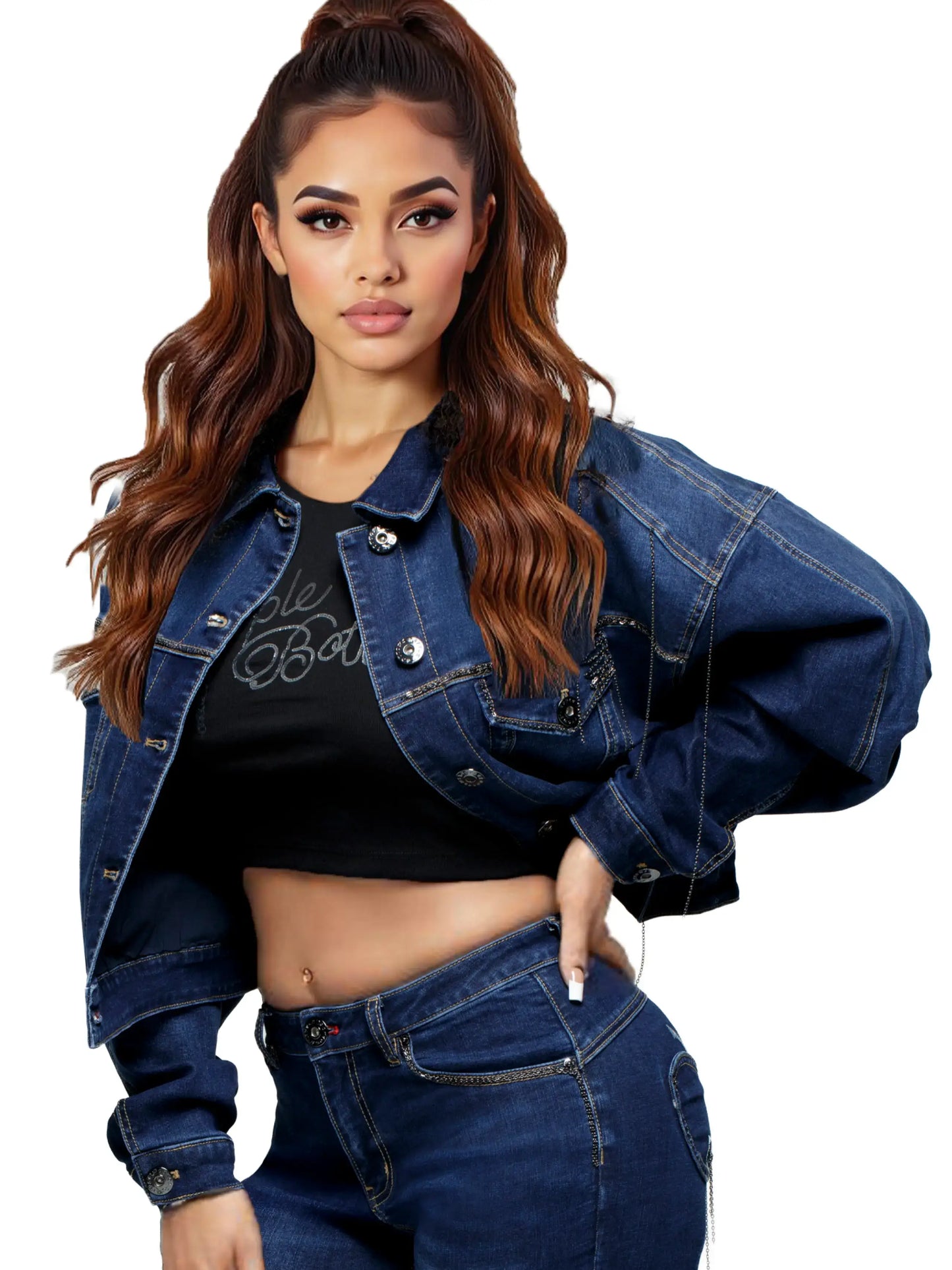 Jeansjacke mit Kettenmuster