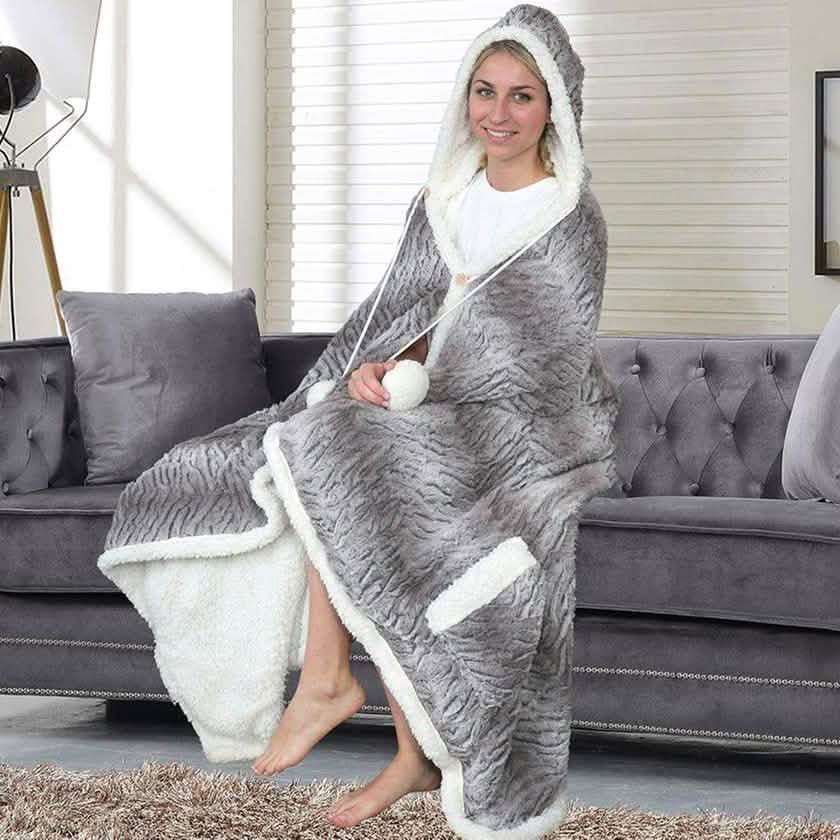 Chic Home Sherpa-gefütterter Kapuzenbademantel