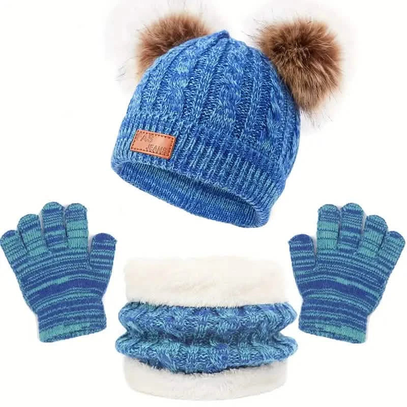 Kinder Winter Gestrickter Wollfutter Warmer Mütze, Schal, Handschuh Set Für 2-5 Jahre Alte Jungen Und Mädchen