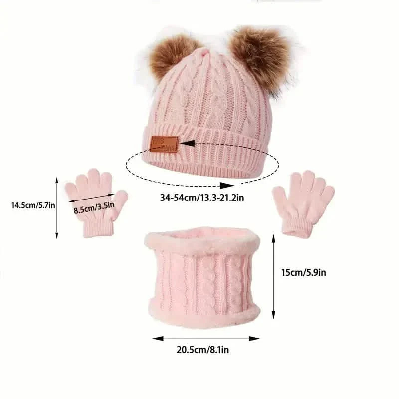 Kinder Winter Gestrickter Wollfutter Warmer Mütze, Schal, Handschuh Set Für 2-5 Jahre Alte Jungen Und Mädchen