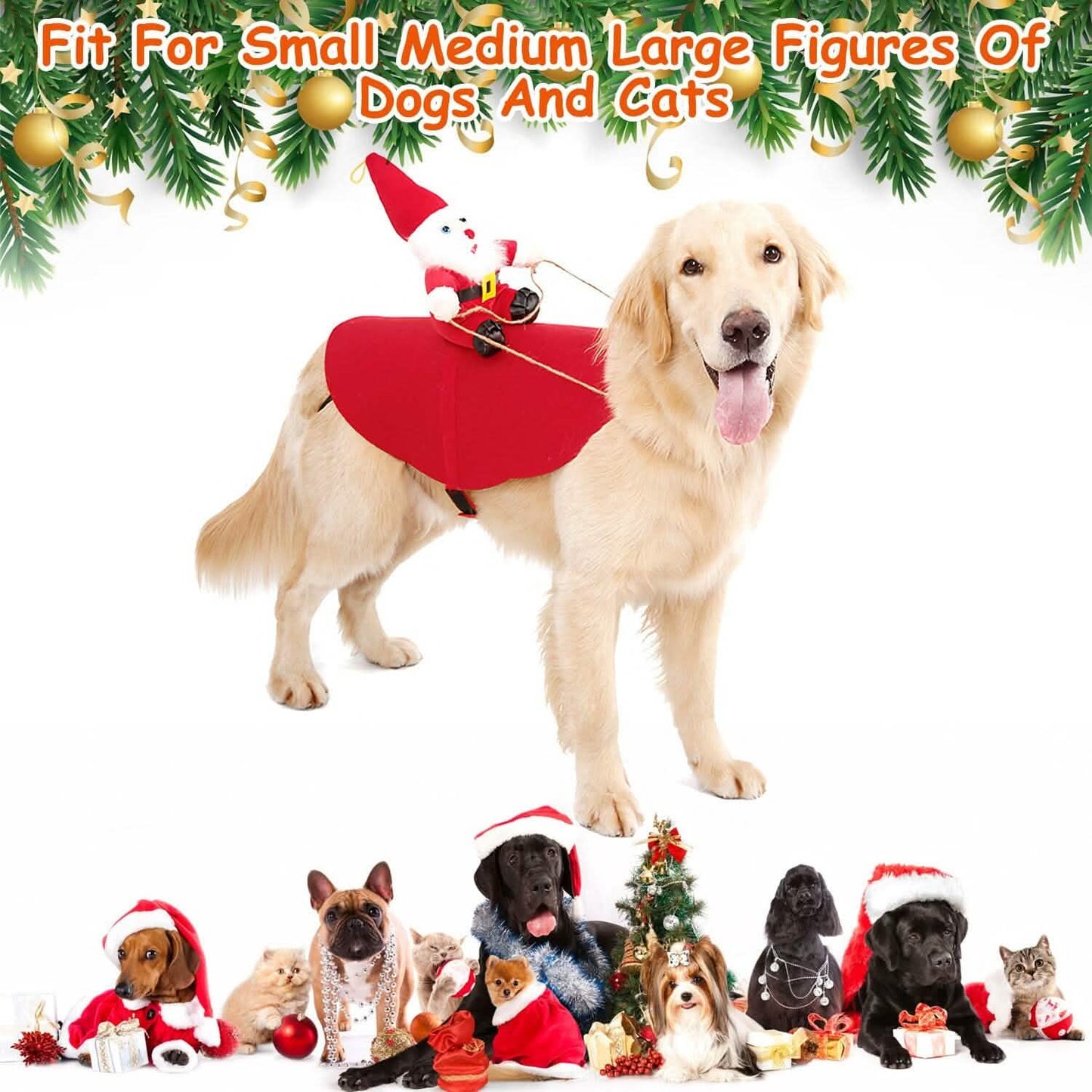 Weihnachtskostüme Roter Wintermantel für Hunde, Reitender Weihnachtsmann mit Glocke