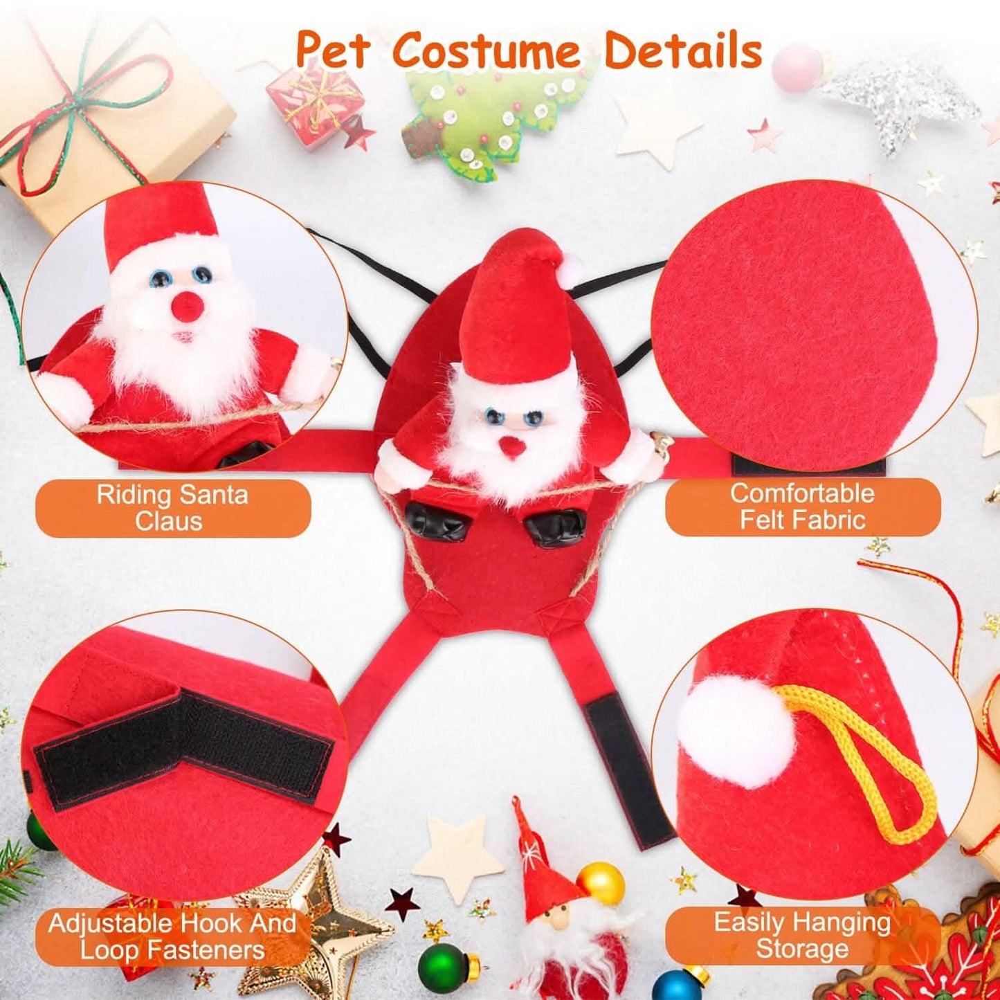 Weihnachtskostüme Roter Wintermantel für Hunde, Reitender Weihnachtsmann mit Glocke