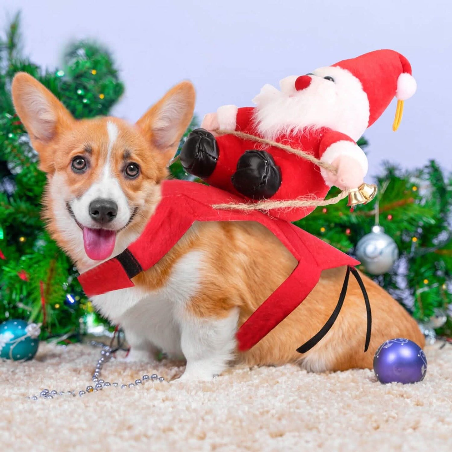 Weihnachtskostüme Roter Wintermantel für Hunde, Reitender Weihnachtsmann mit Glocke