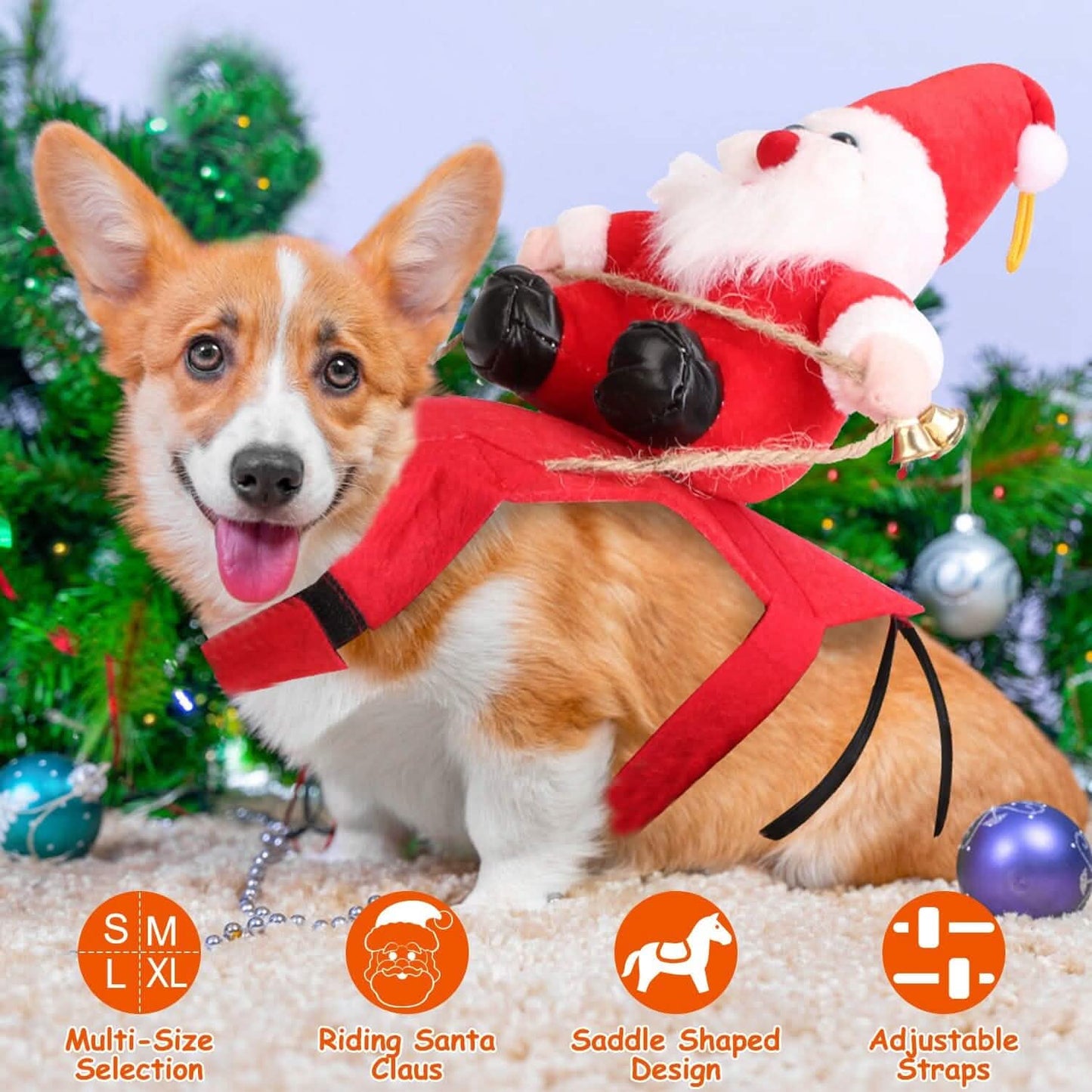 Weihnachtskostüme Roter Wintermantel für Hunde, Reitender Weihnachtsmann mit Glocke