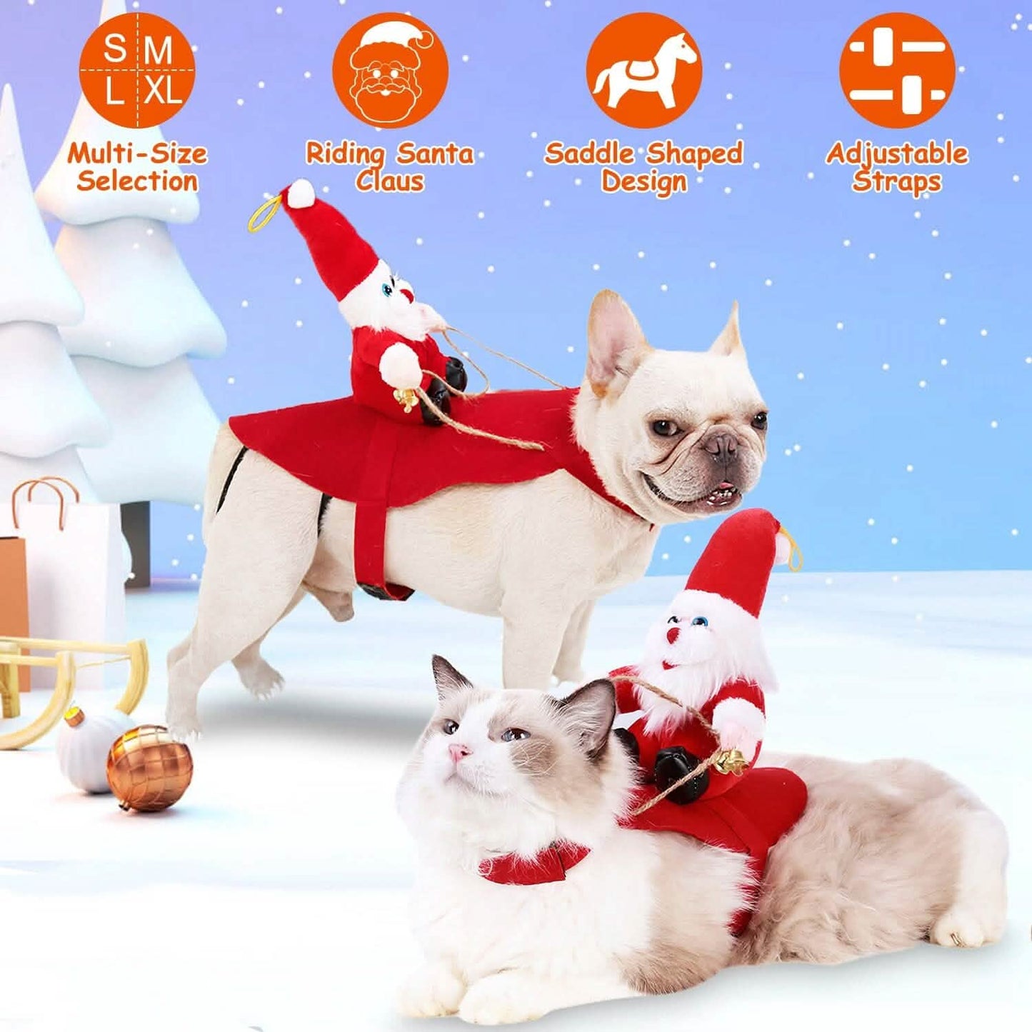 Weihnachtskostüme Roter Wintermantel für Hunde, Reitender Weihnachtsmann mit Glocke