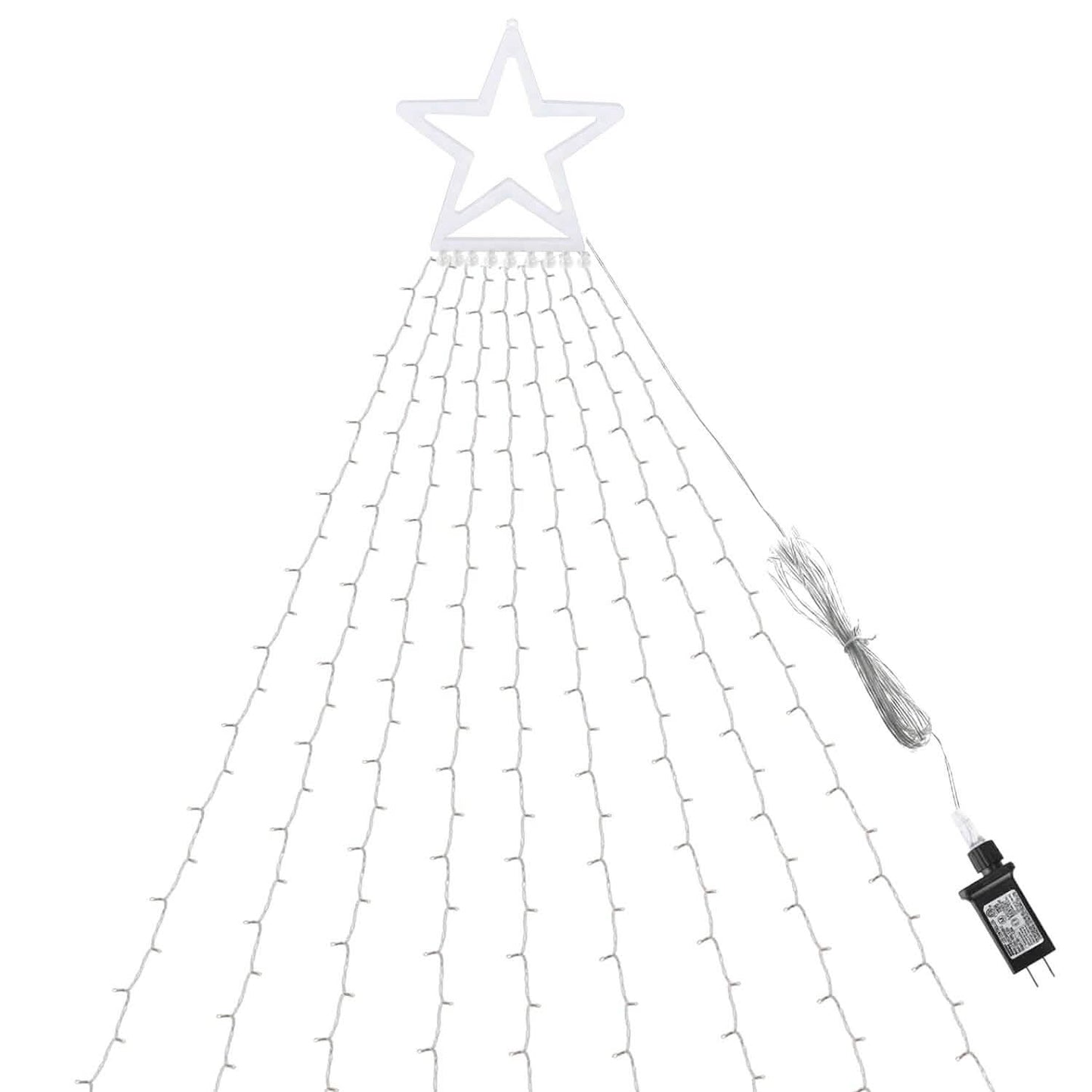 Weihnachtliche Lichterkette mit Wasserfall-Effekt und Stern-Spitze