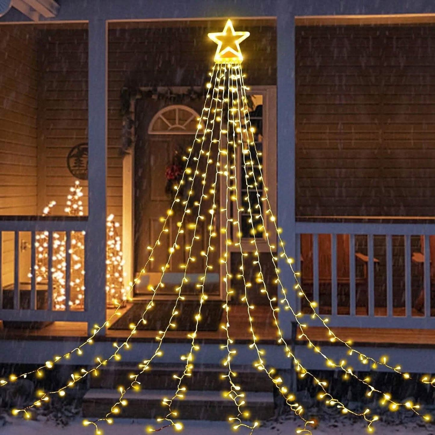 Weihnachtliche Lichterkette mit Wasserfall-Effekt und Stern-Spitze