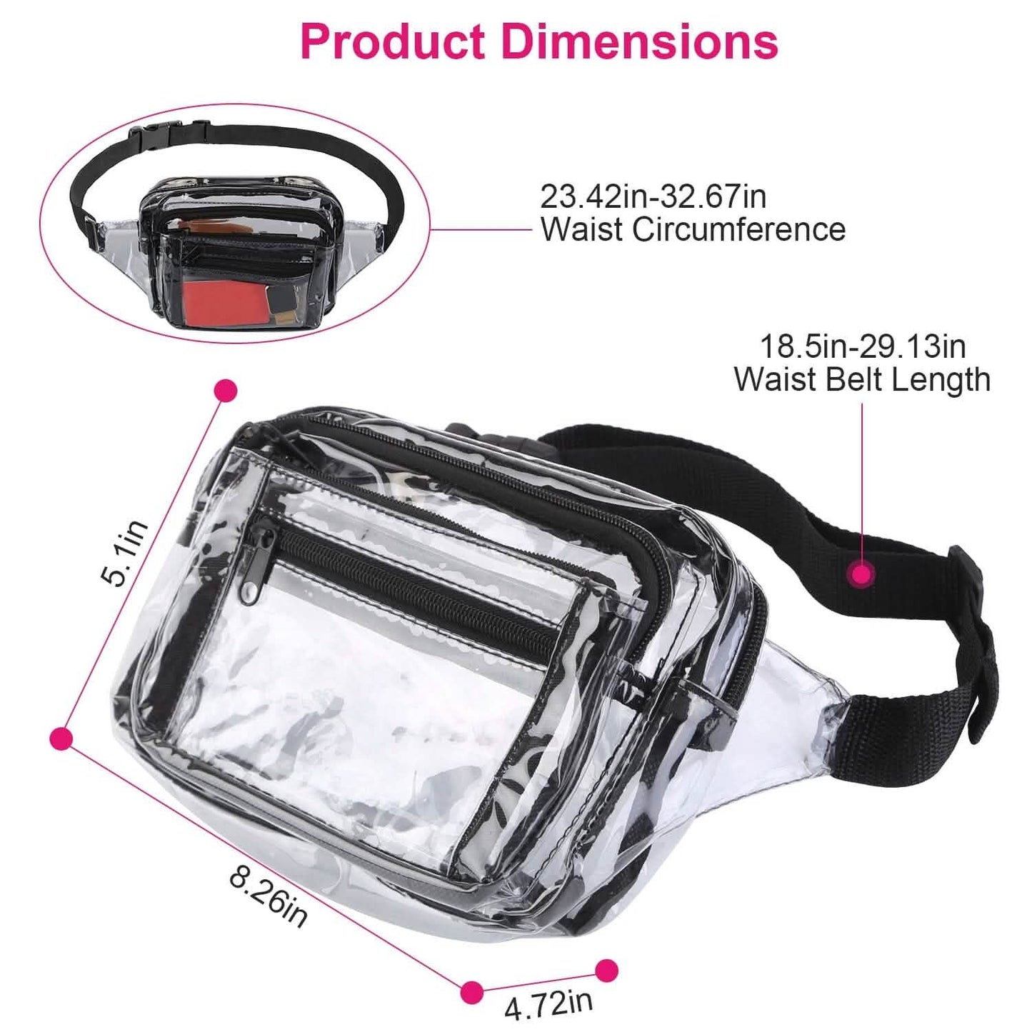 Durchsichtige Fanny Pack Unisex Transparente Bauchtasche Gürteltasche