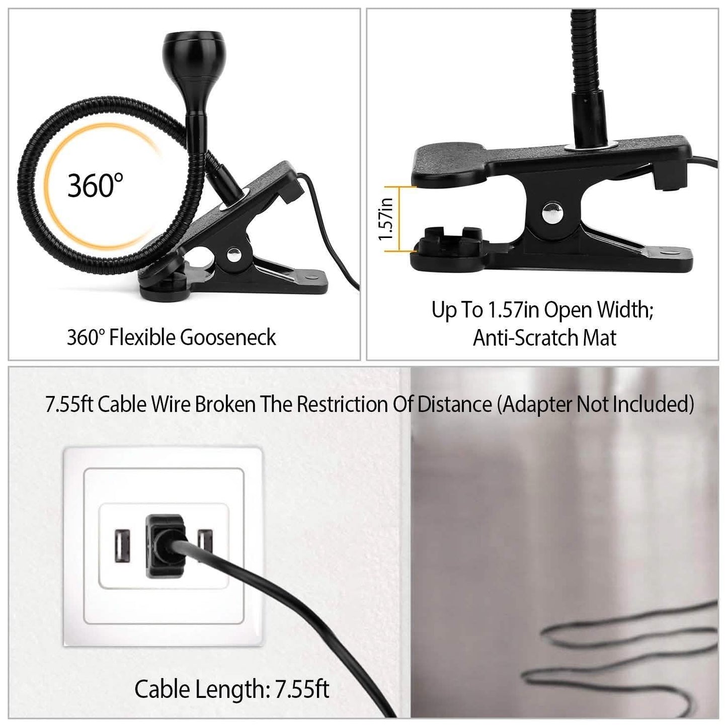 Klemmleuchte Leselampe USB Schreibtisch Klemmlampe Flexible Schwanenhals