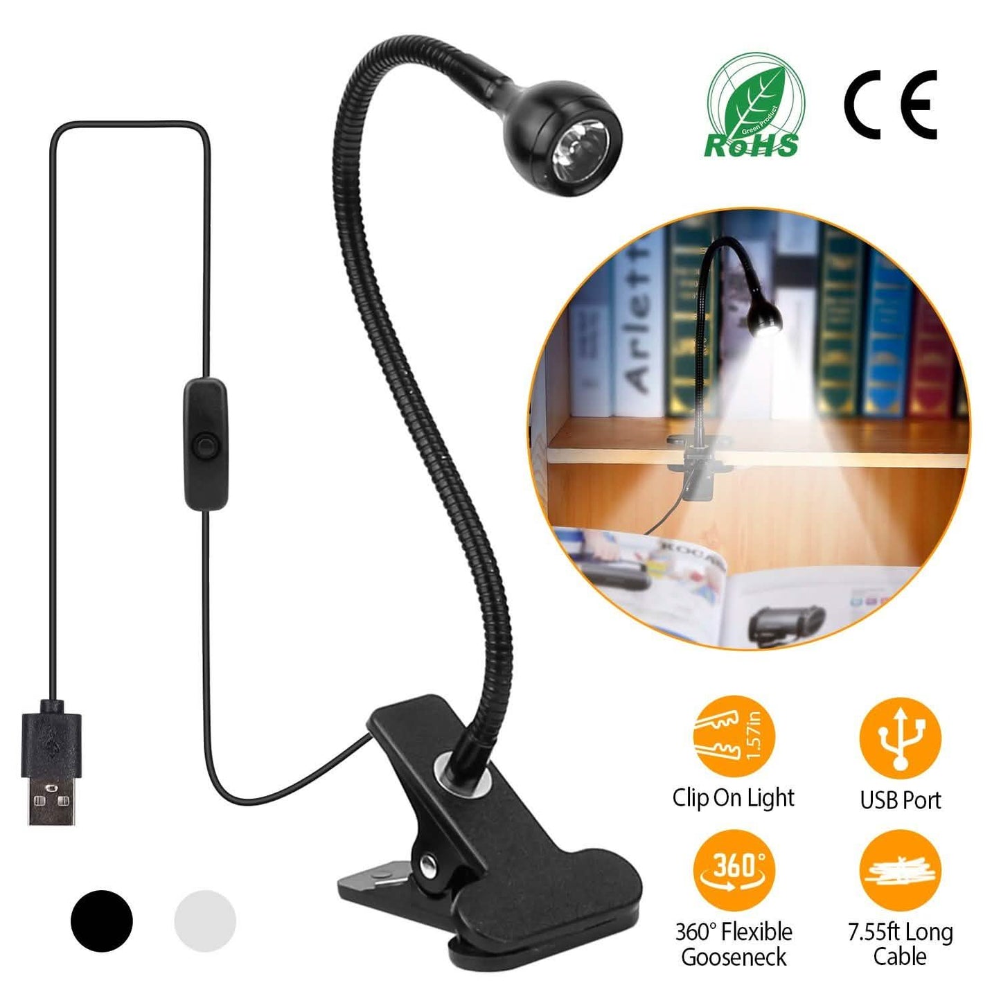 Klemmleuchte Leselampe USB Schreibtisch Klemmlampe Flexible Schwanenhals