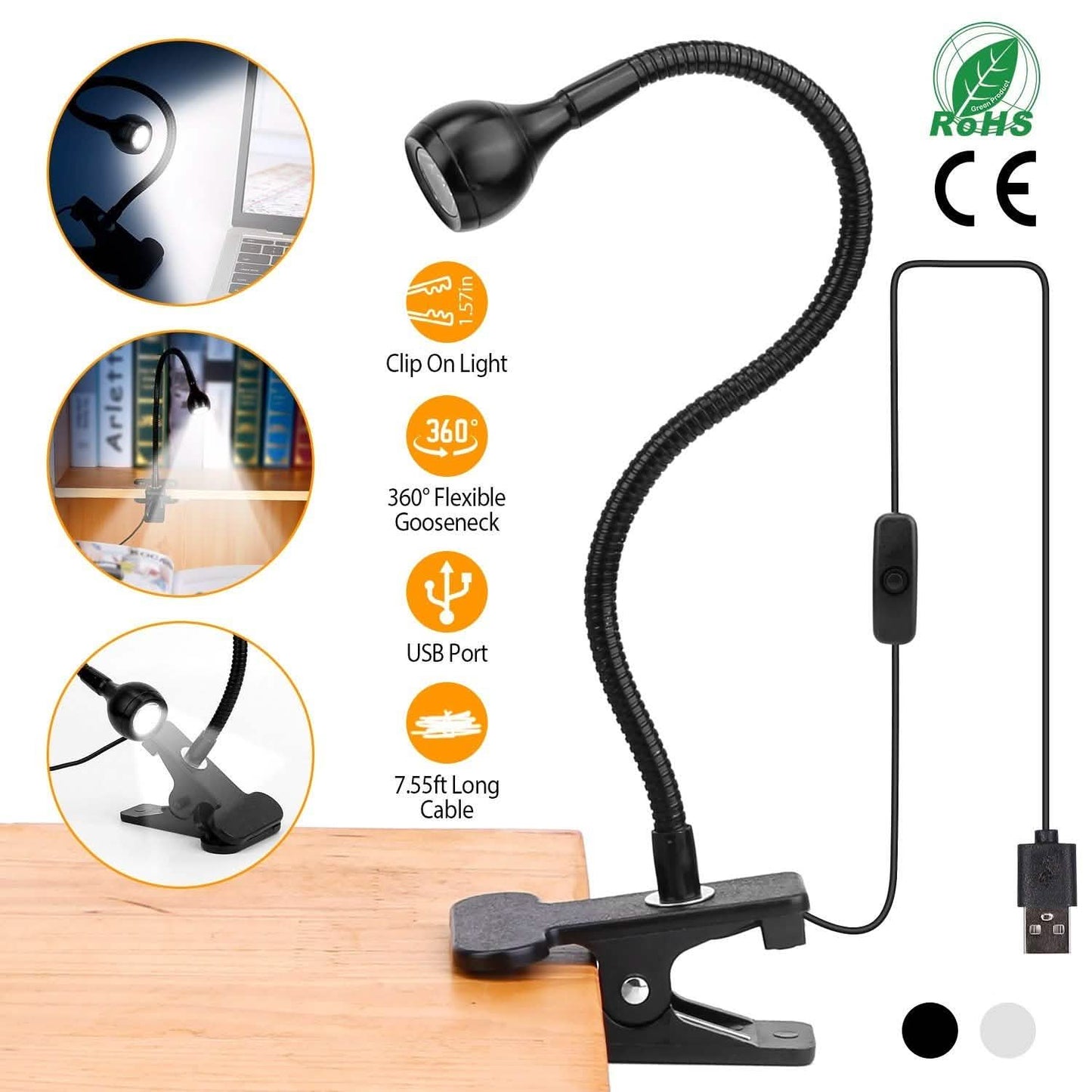 Klemmleuchte Leselampe USB Schreibtisch Klemmlampe Flexible Schwanenhals