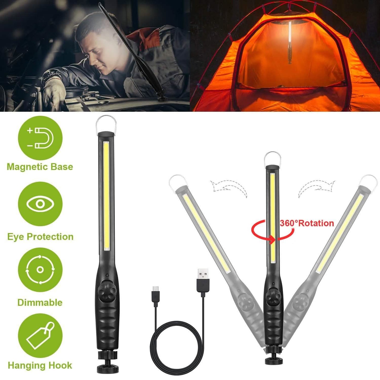 COB-Arbeitsleuchte IPX4 Handgehaltene Notfall-LED-Lampe