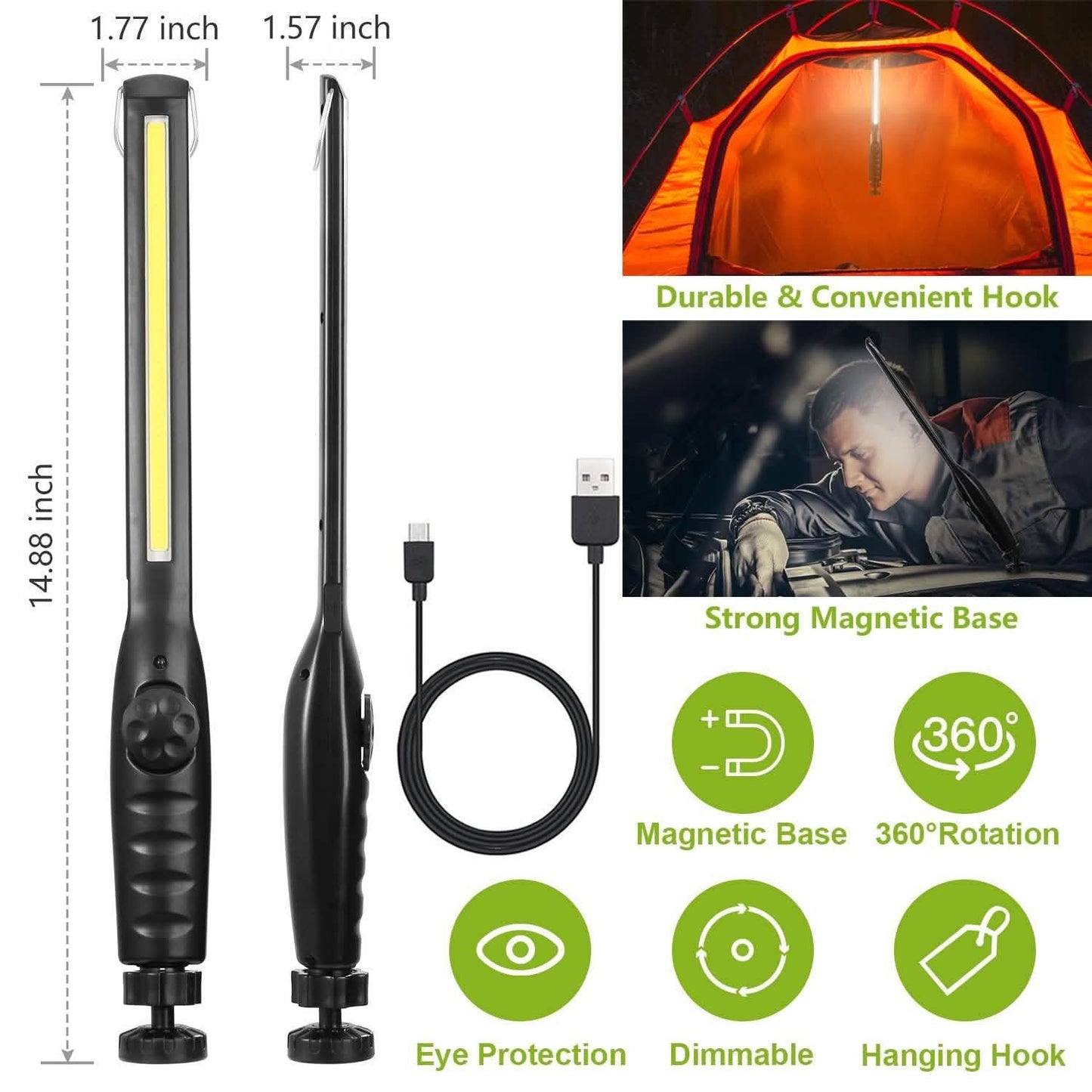 COB-Arbeitsleuchte IPX4 Handgehaltene Notfall-LED-Lampe