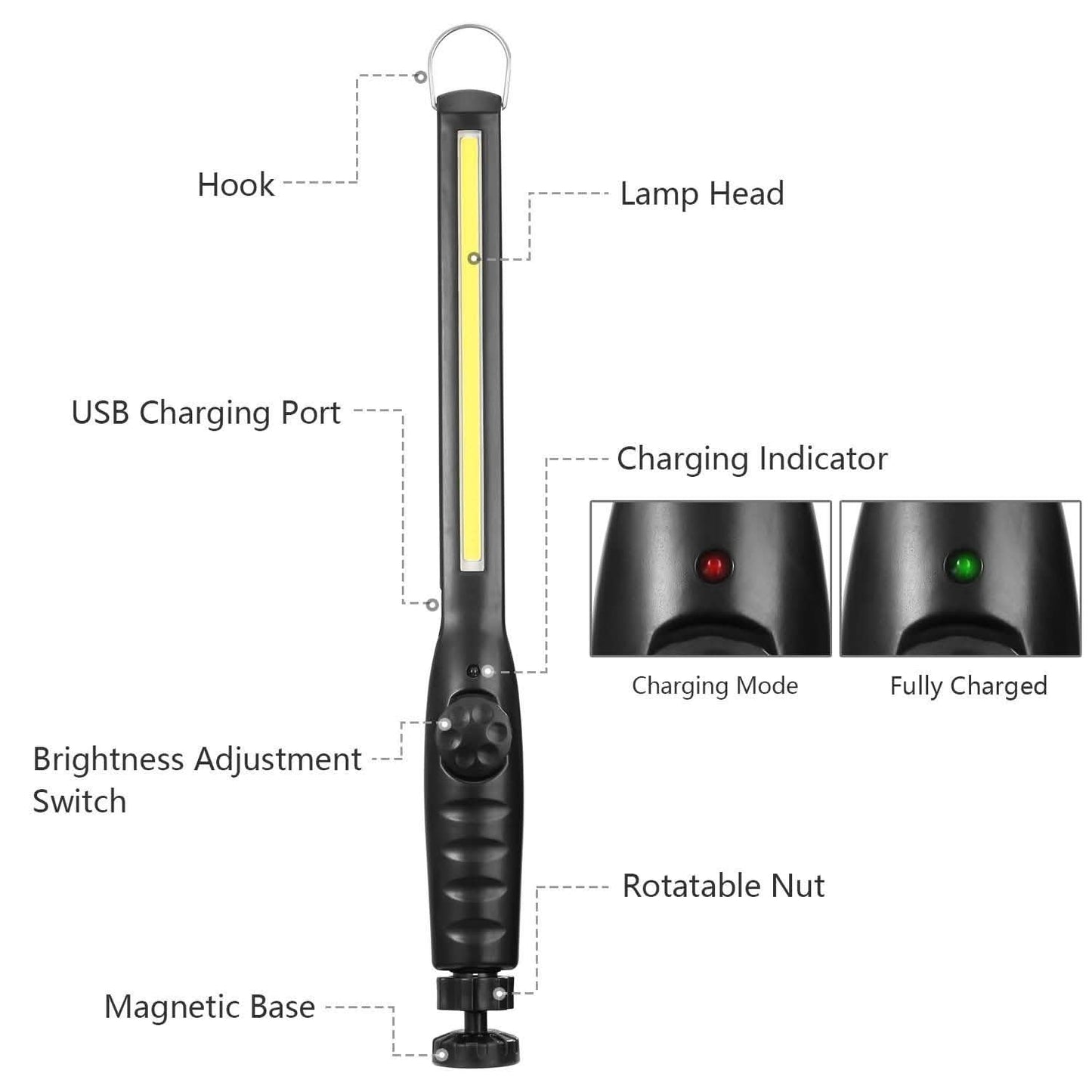 COB-Arbeitsleuchte IPX4 Handgehaltene Notfall-LED-Lampe