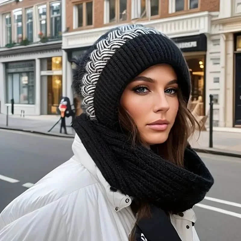 Kältefeste warme Mütze mit Bommel klassischer Kapuzenschal elastische Strickmützen warme Mützen