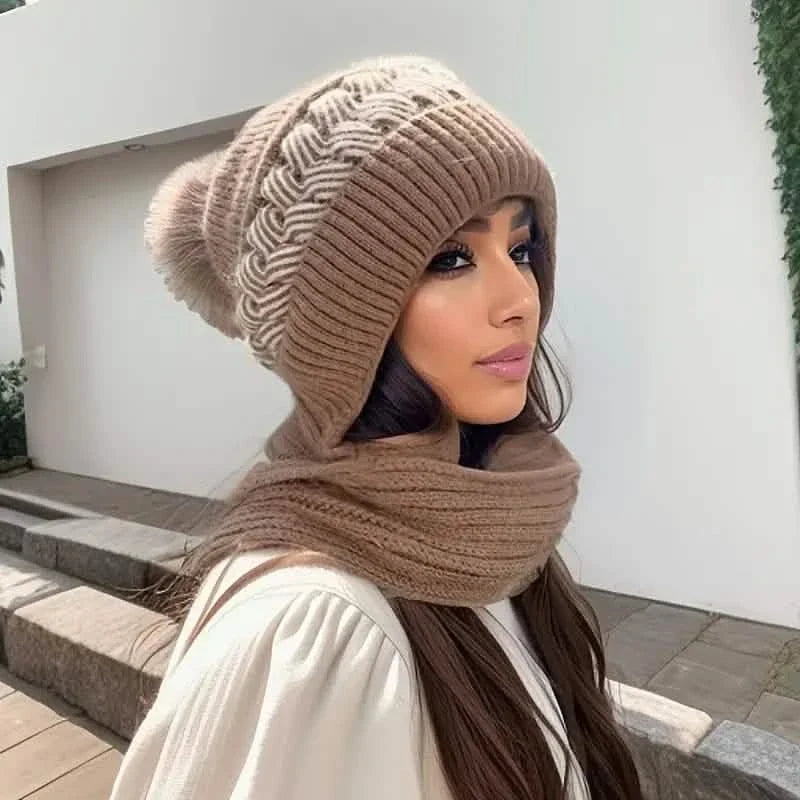 Kältefeste warme Mütze mit Bommel klassischer Kapuzenschal elastische Strickmützen warme Mützen