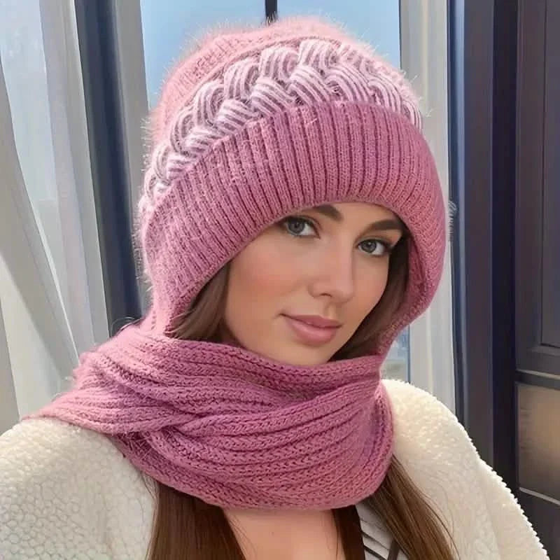 Kältefeste warme Mütze mit Bommel klassischer Kapuzenschal elastische Strickmützen warme Mützen