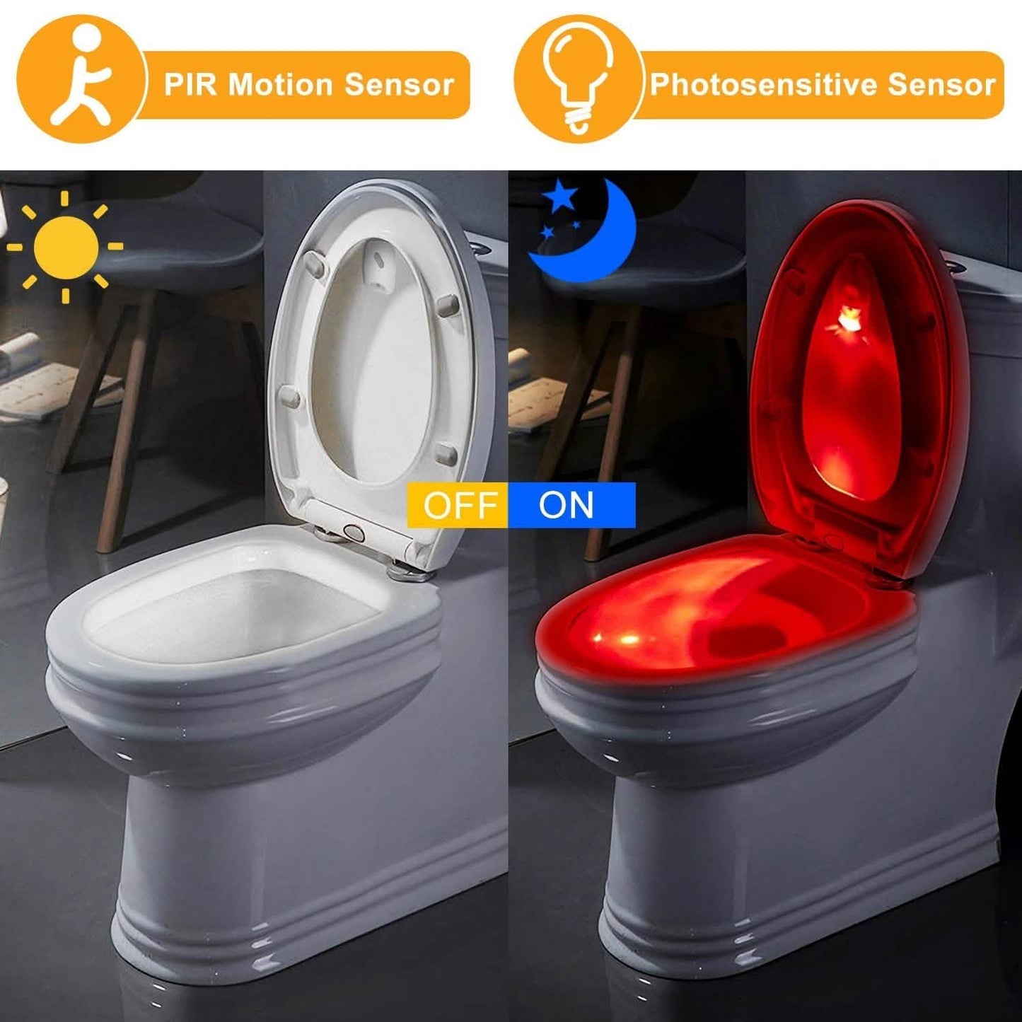 Farbige Toilettenschüssel-Bewegungssensorlichter