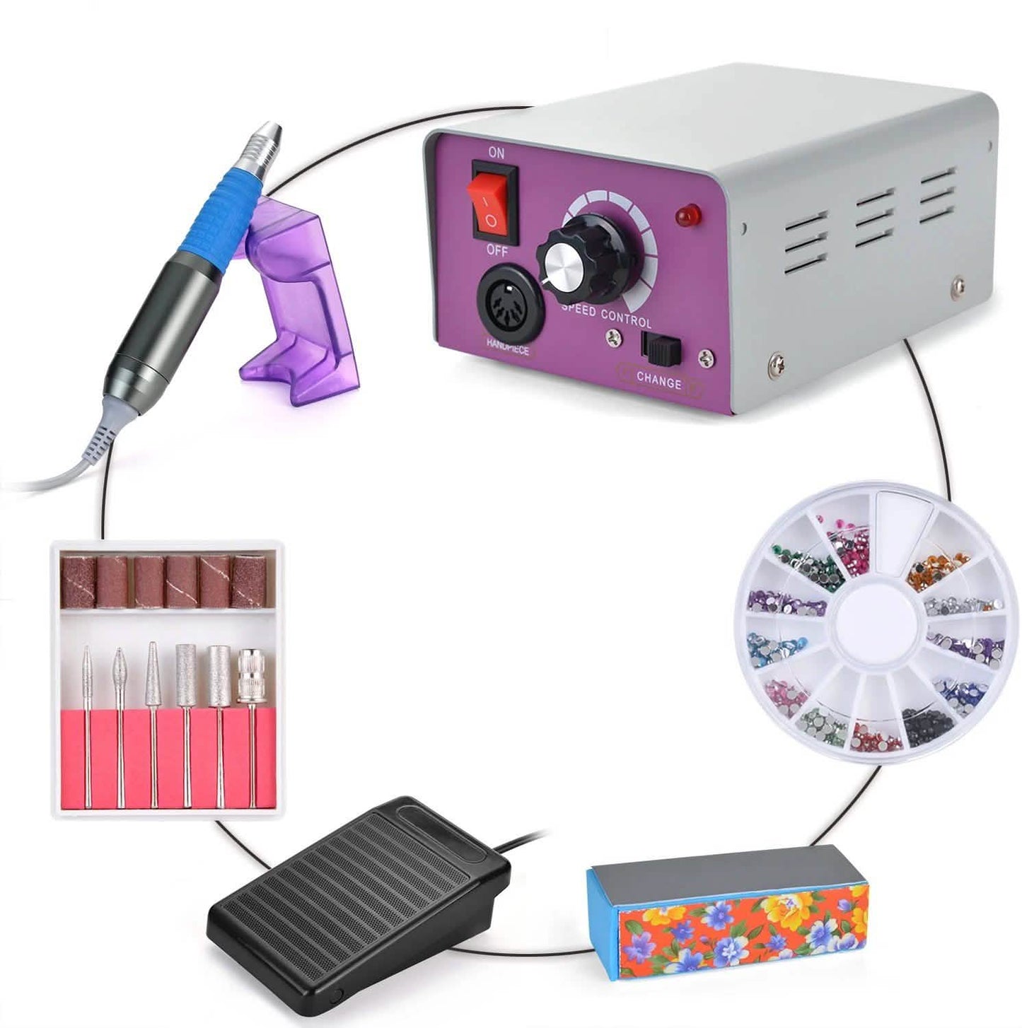 Komplettes Elektrisches Nagelbohrer-Set Nagelkunst Feile Bit Acryl Maniküre Pediküre Band