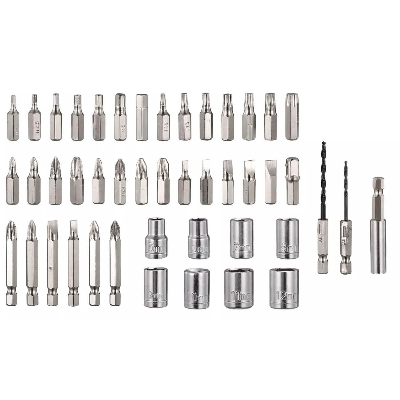 Akku-Bohrschrauber-Set mit 45 Bits und Tragekoffer
