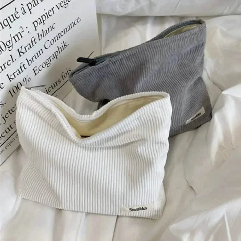Reise-Make-up-Tasche aus Cord, Kulturbeutel mit großer Kapazität