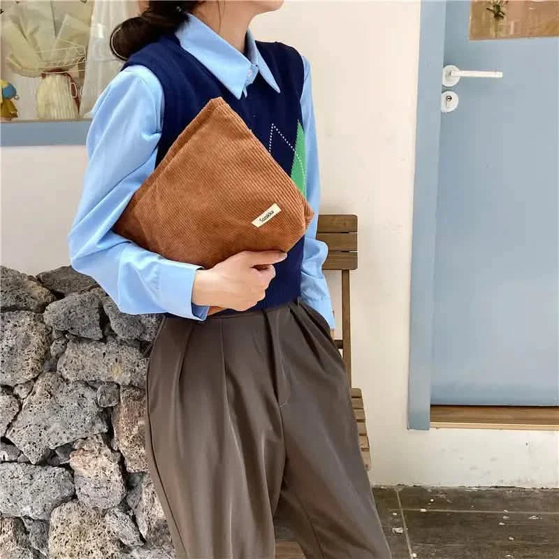 Reise-Make-up-Tasche aus Cord, Kulturbeutel mit großer Kapazität