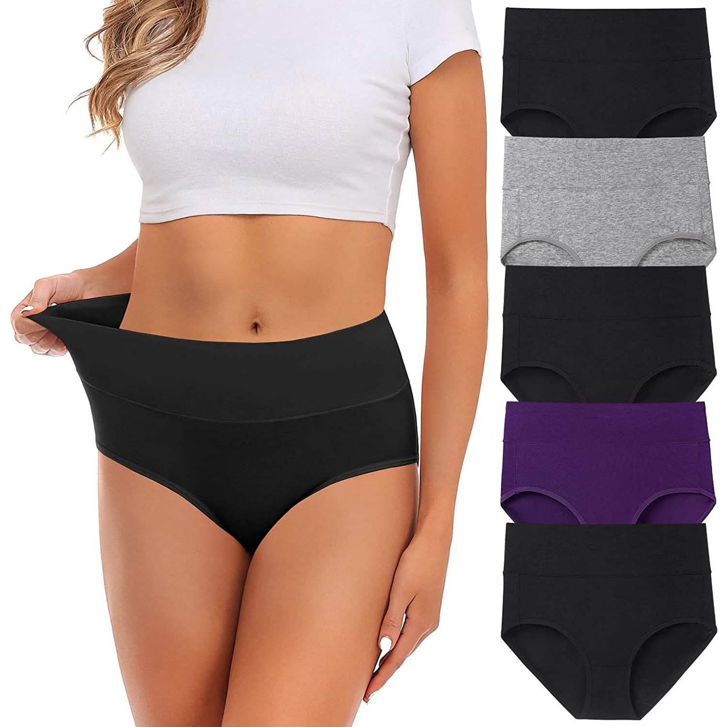 5er-Pack: Baumwoll-Mid-Waist-Slips mit voller Bedeckung und Anti-Muffin-Top-Effekt für Damen