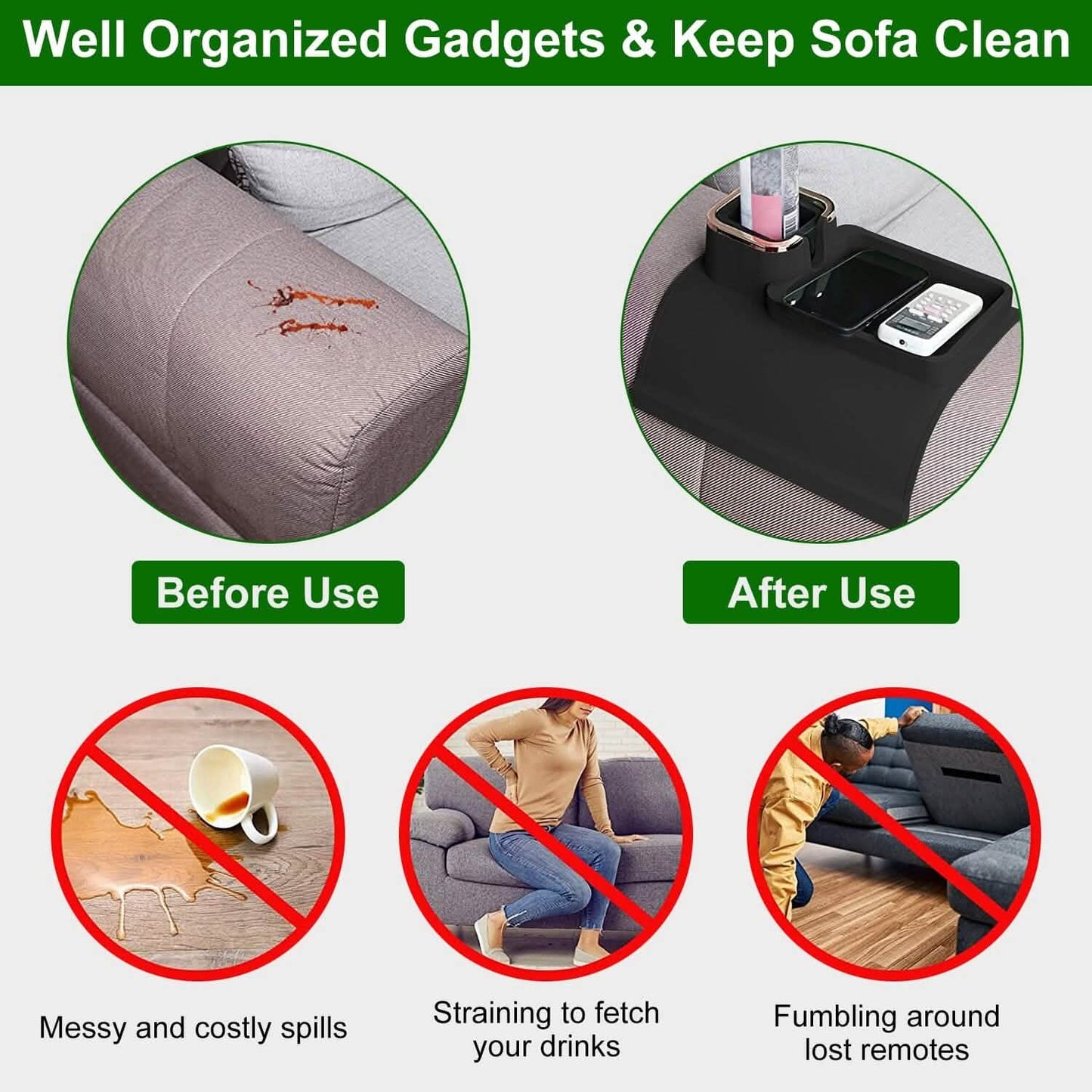 Couch Arm Tassenhalter Tablett Anti-Rutsch Anti-Spill Silikon Armlehne Fernbedienung Snack Organizer