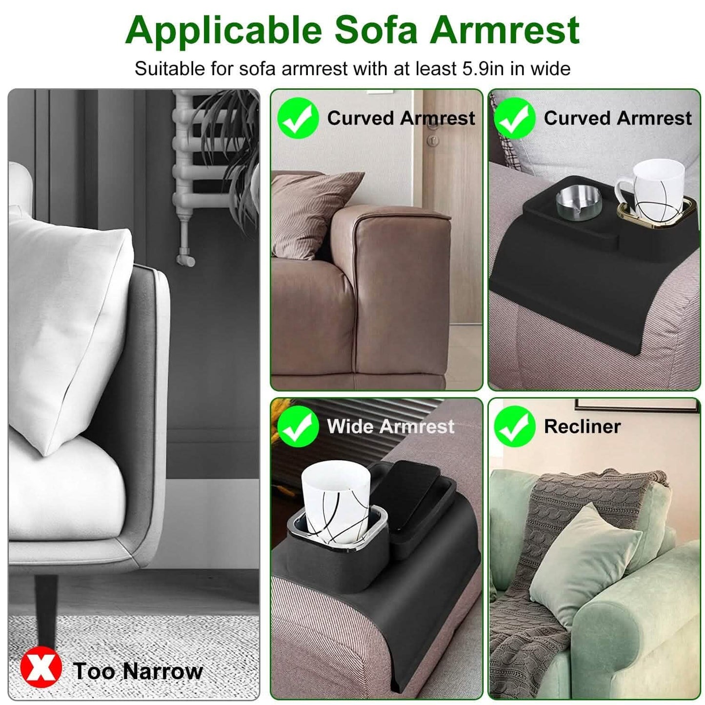 Couch Arm Tassenhalter Tablett Anti-Rutsch Anti-Spill Silikon Armlehne Fernbedienung Snack Organizer
