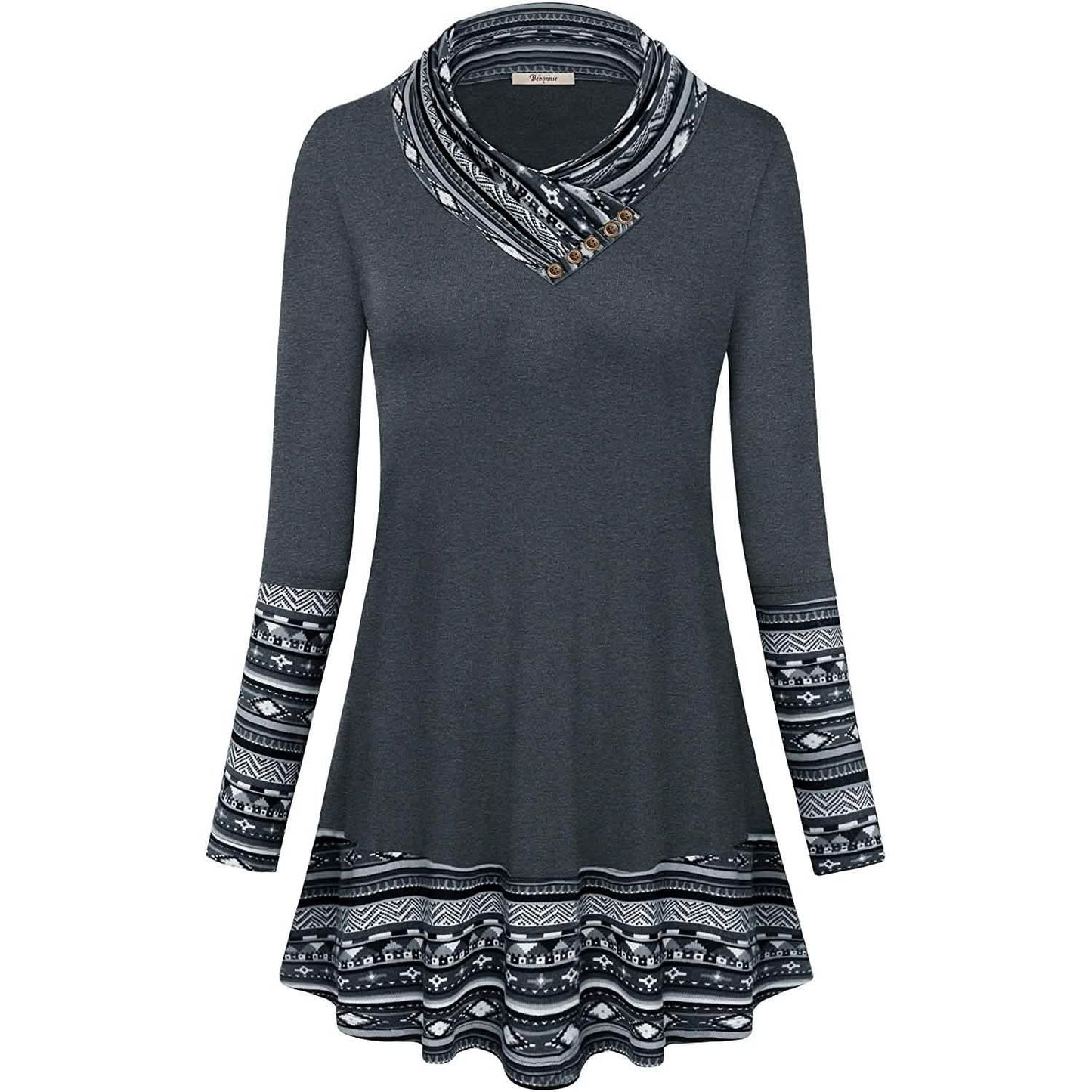 Rollkragen-Langarmshirt mit Patchwork