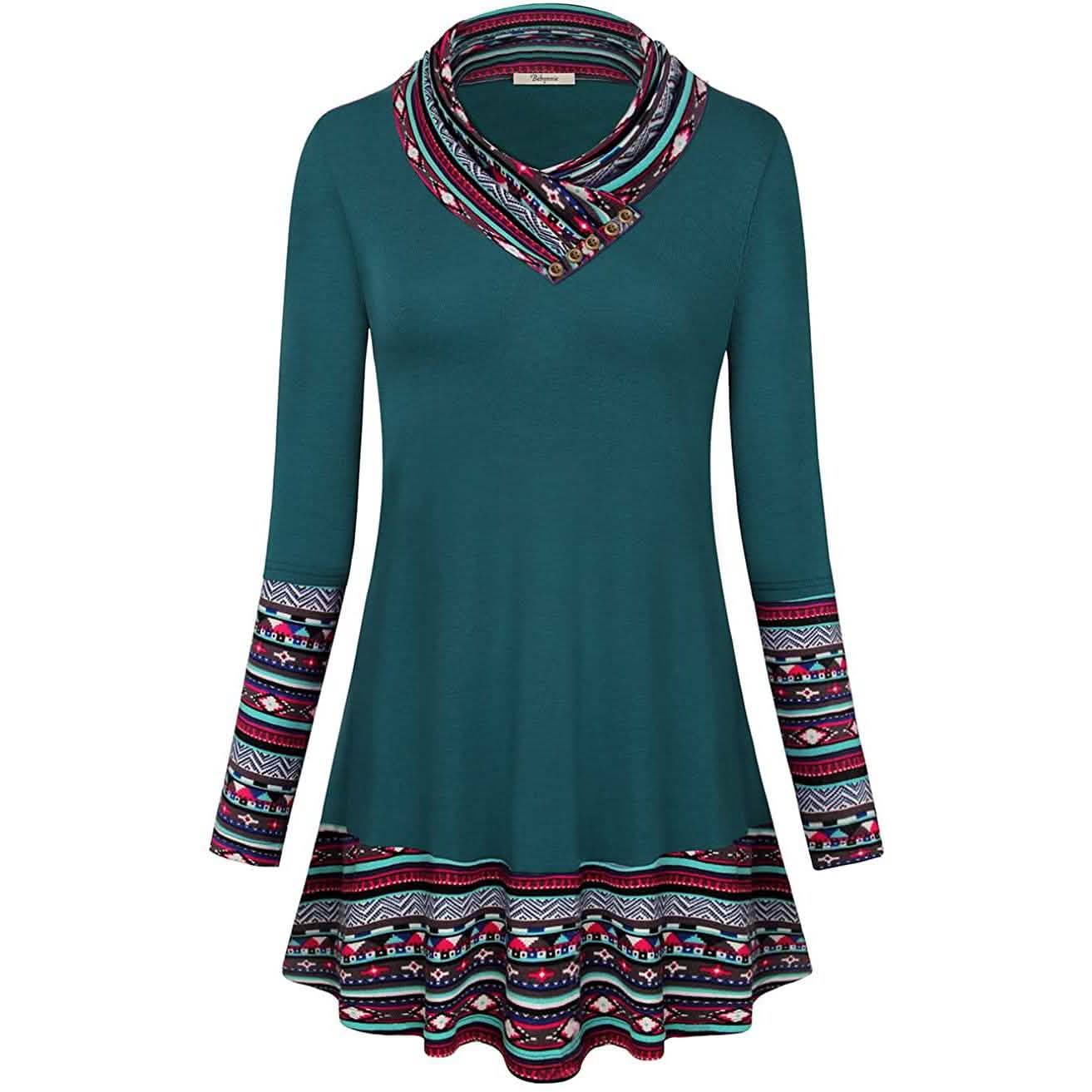 Rollkragen-Langarmshirt mit Patchwork
