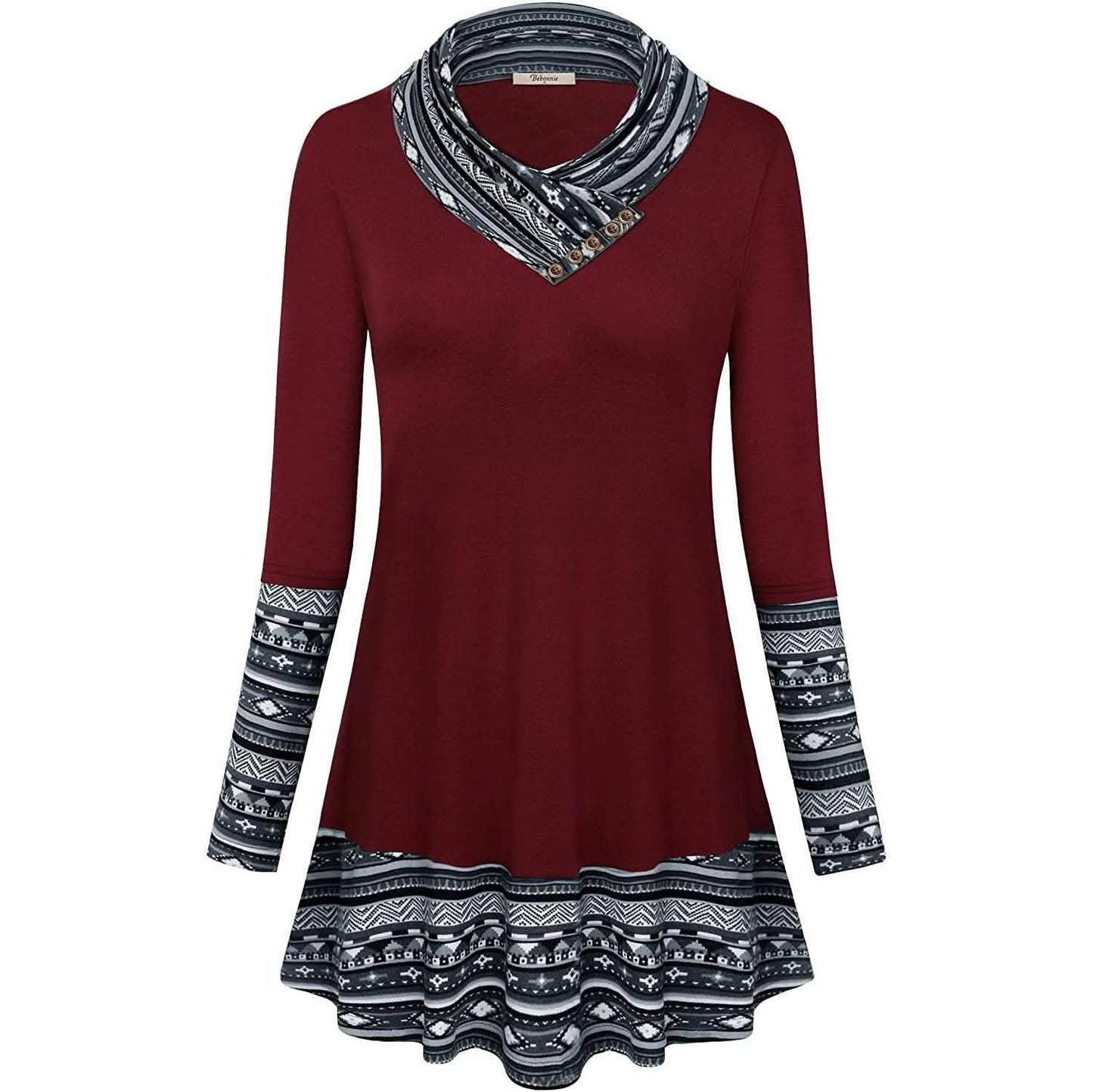 Rollkragen-Langarmshirt mit Patchwork