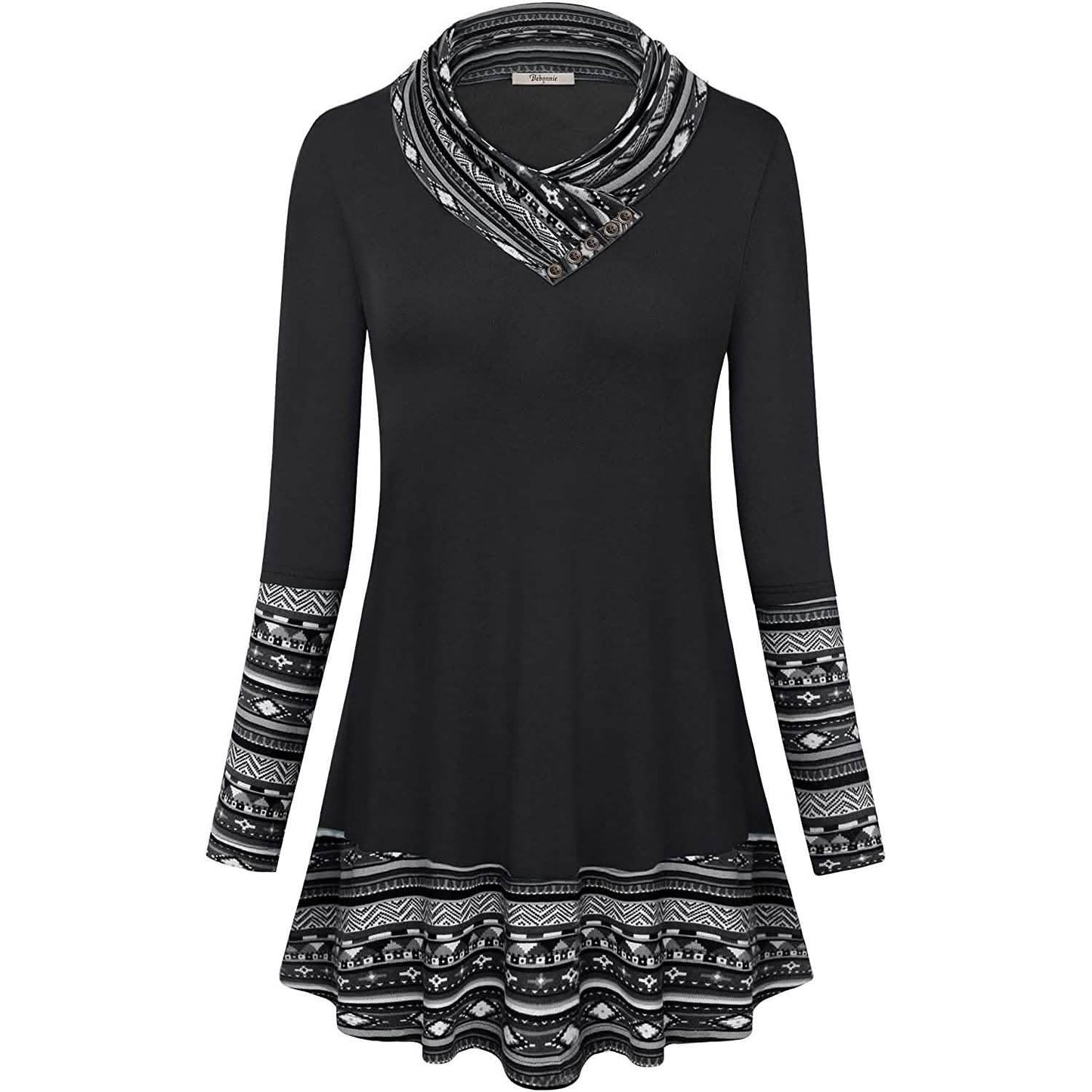 Rollkragen-Langarmshirt mit Patchwork
