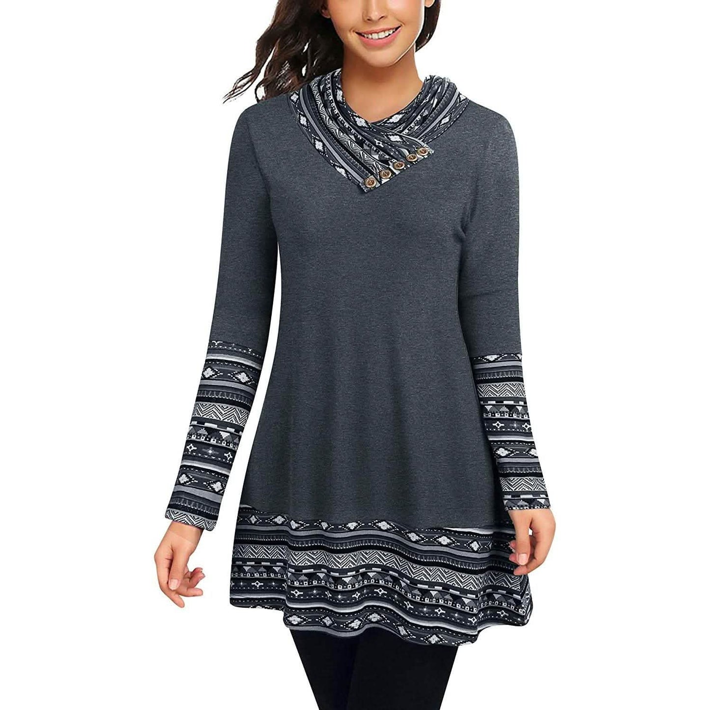 Rollkragen-Langarmshirt mit Patchwork