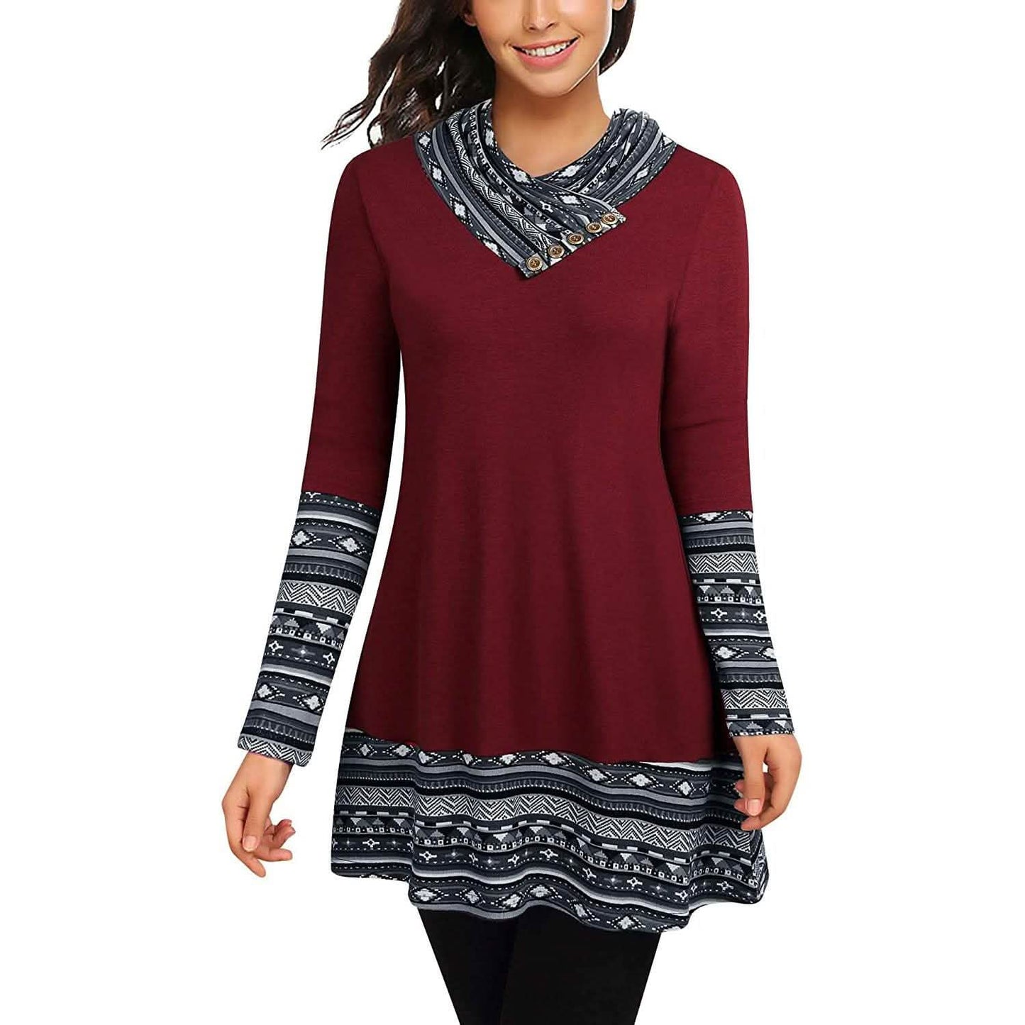 Rollkragen-Langarmshirt mit Patchwork