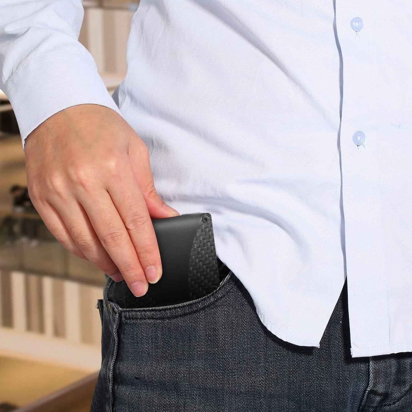 Kreditkartenetui mit Geldklammer aus Kohlefaser, RFID-Blockierung, Scan-Schutz für Herren