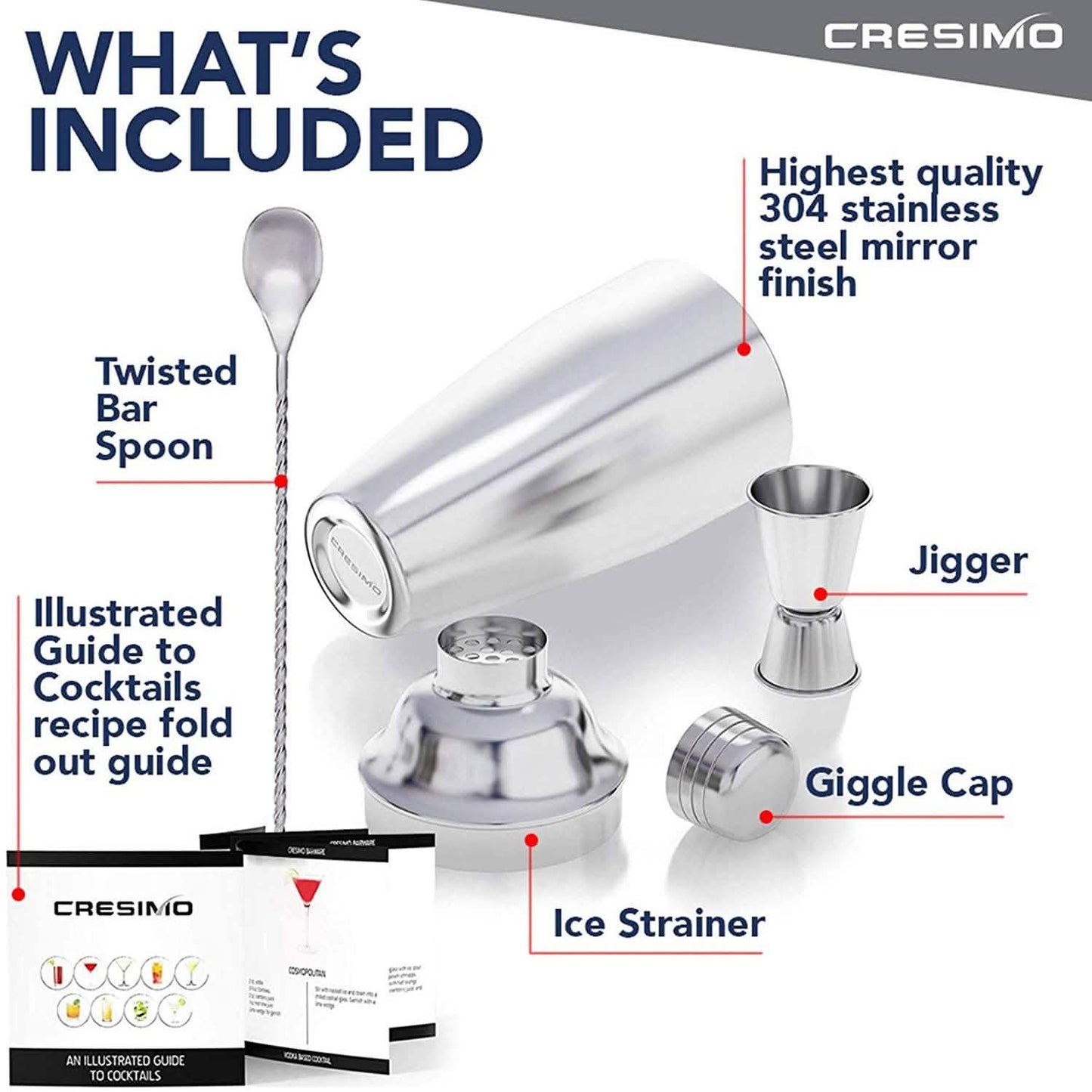 Cresimo 24 Ounces Cocktail Shaker Bar Set