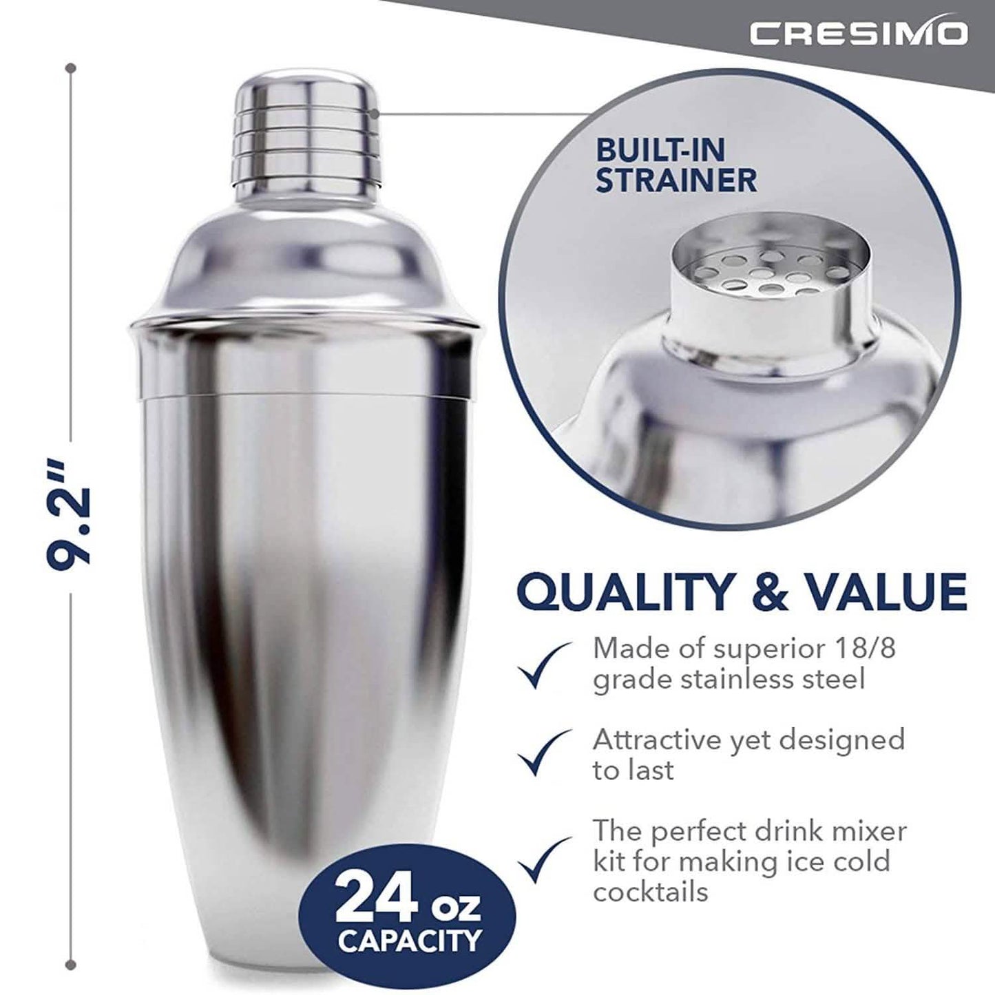 Cresimo 24 Ounces Cocktail Shaker Bar Set