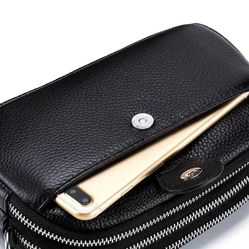 Umhängetaschen für Damen Kleine Schultertasche aus echtem Leder Umhängetasche mit dreifachem Reißverschluss oben, verstellbarem Riemen