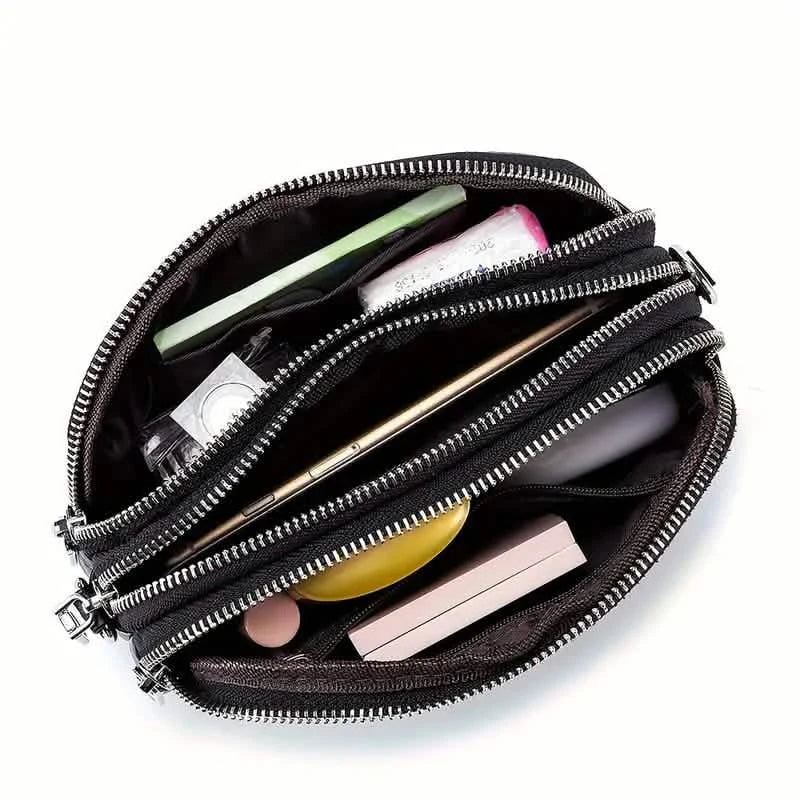 Umhängetaschen für Damen Kleine Schultertasche aus echtem Leder Umhängetasche mit dreifachem Reißverschluss oben, verstellbarem Riemen