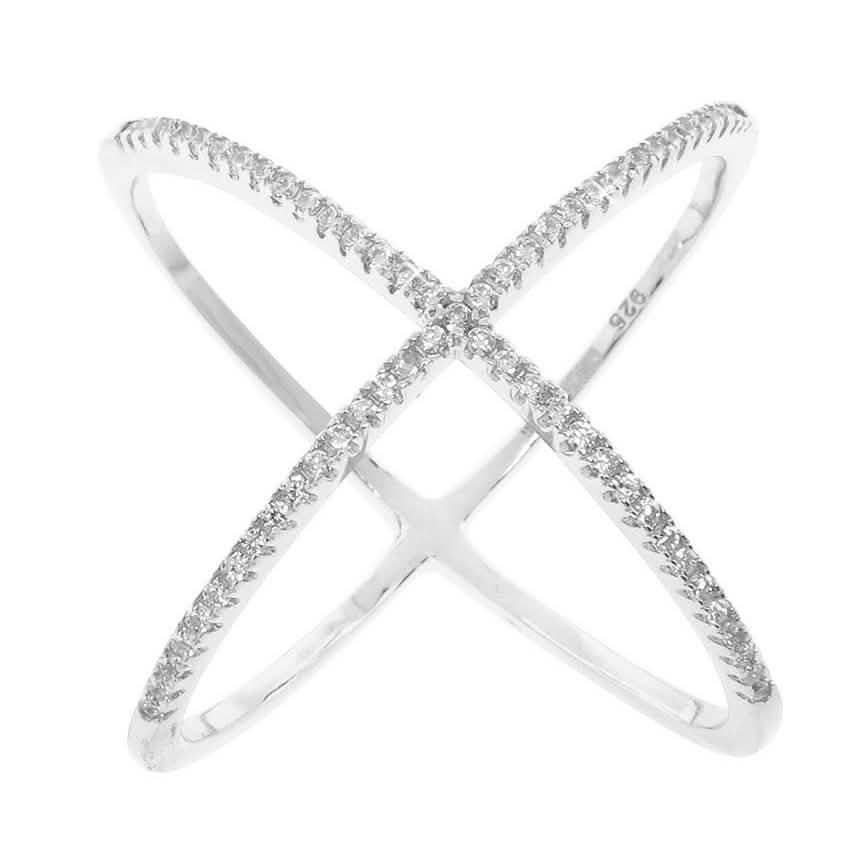 Zirkonia-Ring mit Pavé-Fassung in X-Form